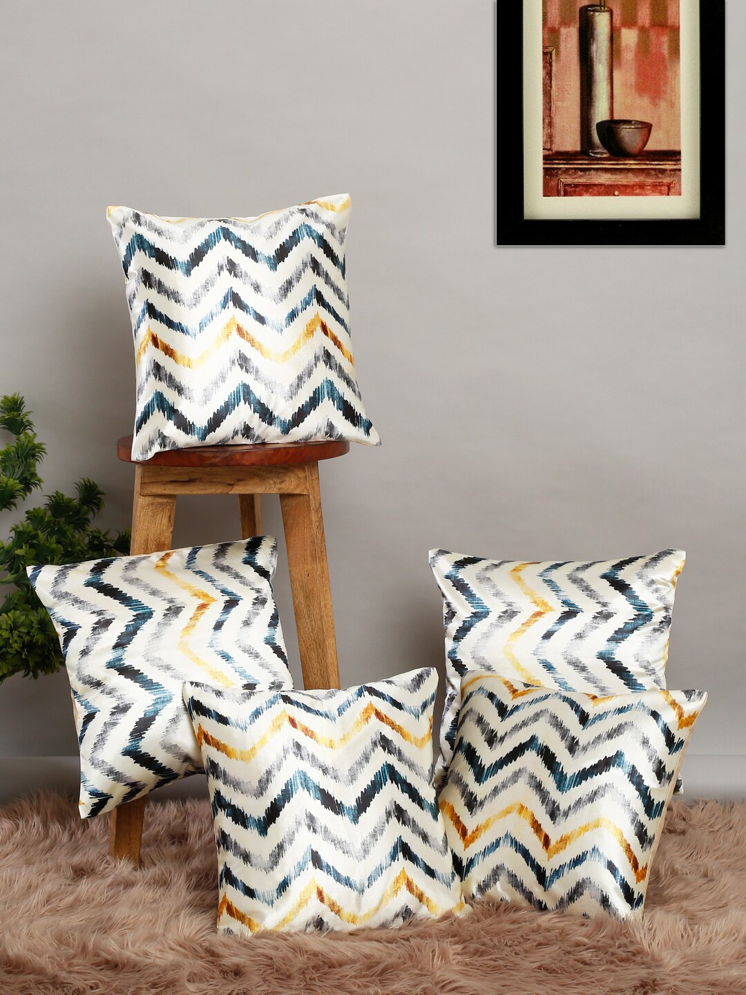 

Slushy Mushy Set of 5 Geometric Square Cushion Covers, White