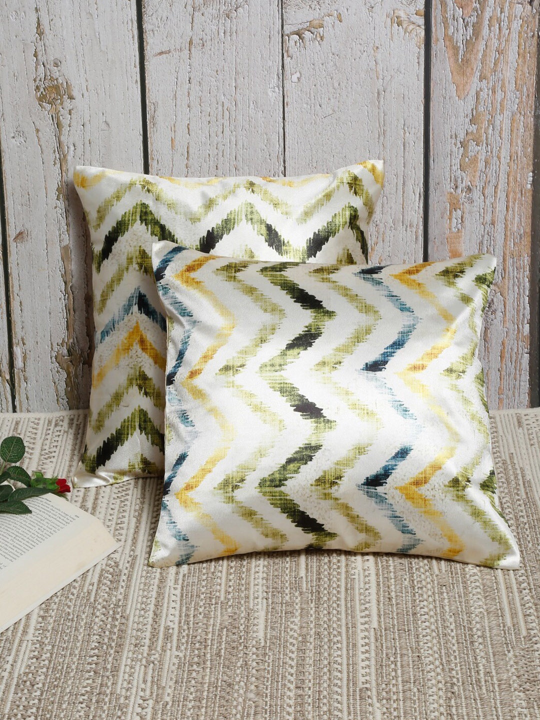 

Slushy Mushy Set of 2 Geometric Square Cushion Covers, Green