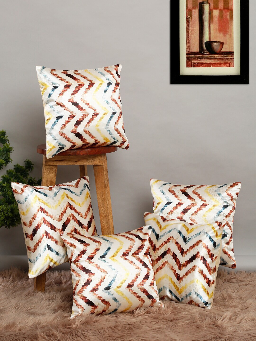 

Slushy Mushy Set of 5 Geometric Square Cushion Covers, Yellow