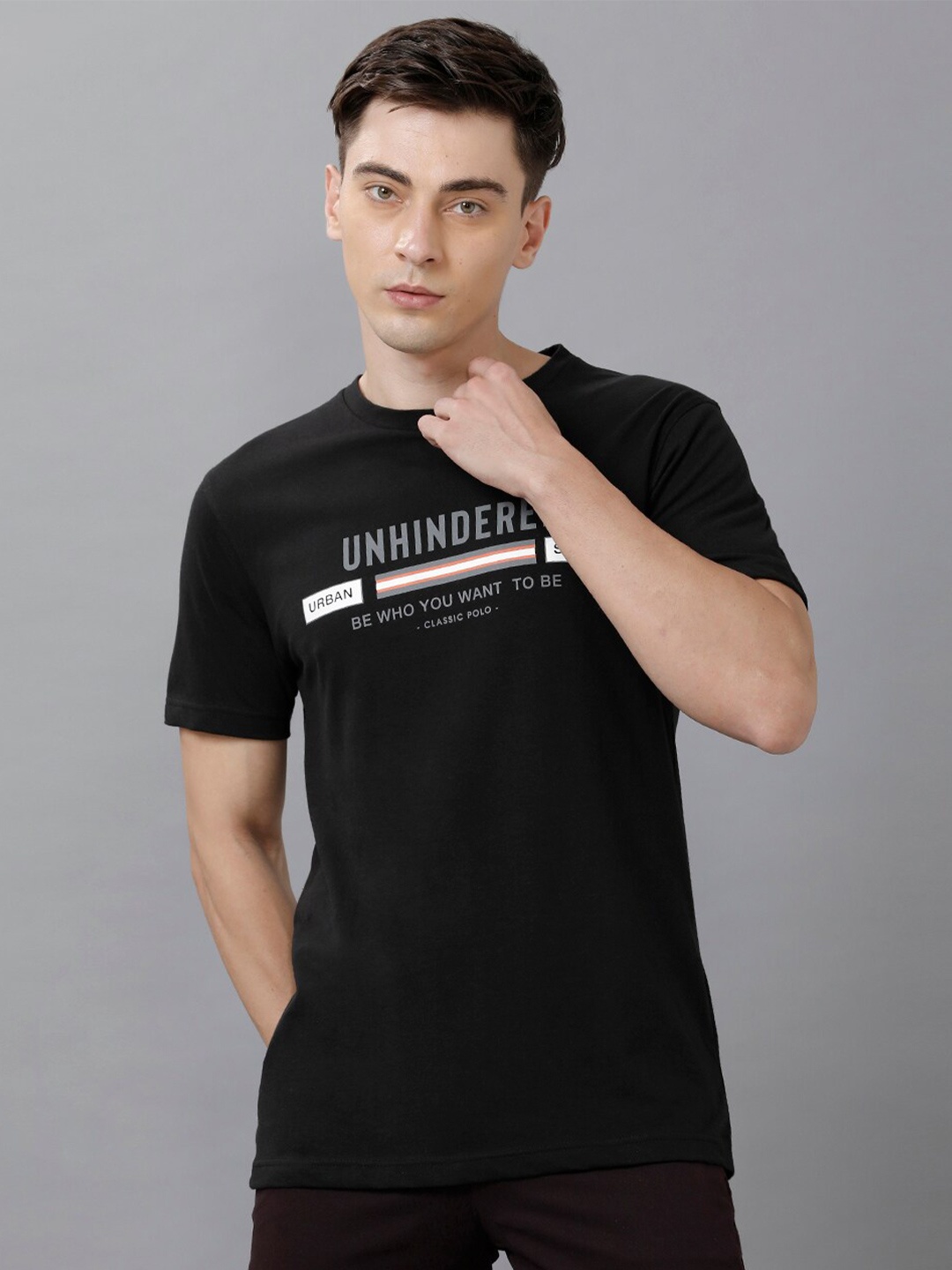 

Classic Polo Men Black Typography Printed Slim Fit T-shirt