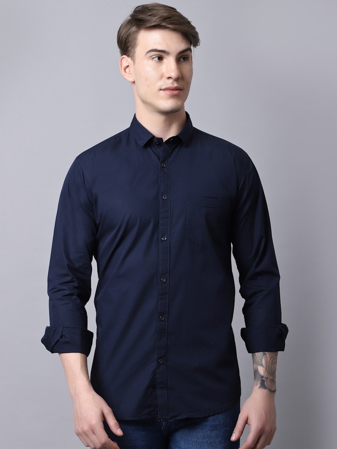 

Majestic Man Men Navy Blue Slim Fit Pure Cotton Casual Shirt