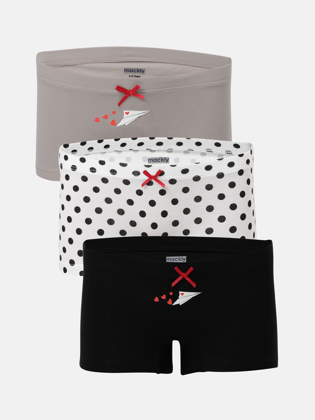 

mackly Girls Girls Pack Of 3 Grey & White Printed Boxer-Style Briefs