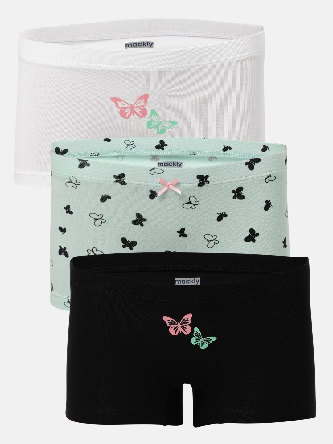 

mackly Girls Pack Of 3 Printed Boxer-Style Briefs, White