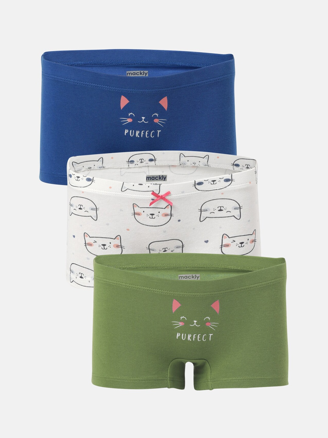 

mackly Girls Pack Of 3 Printed Boxer-Style Briefs, Blue