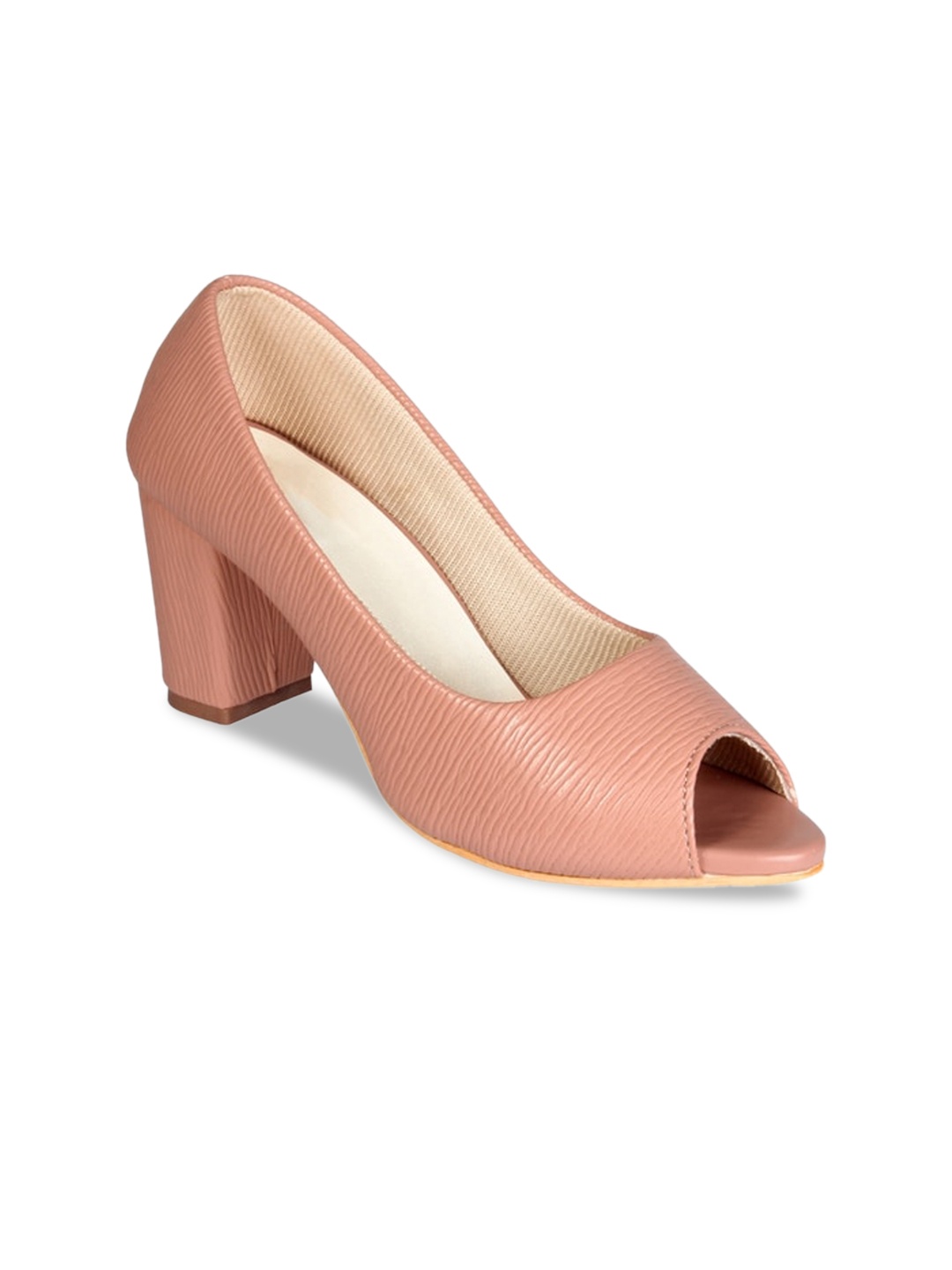 

Glitzy Galz Peach-Coloured Block Peep Toes