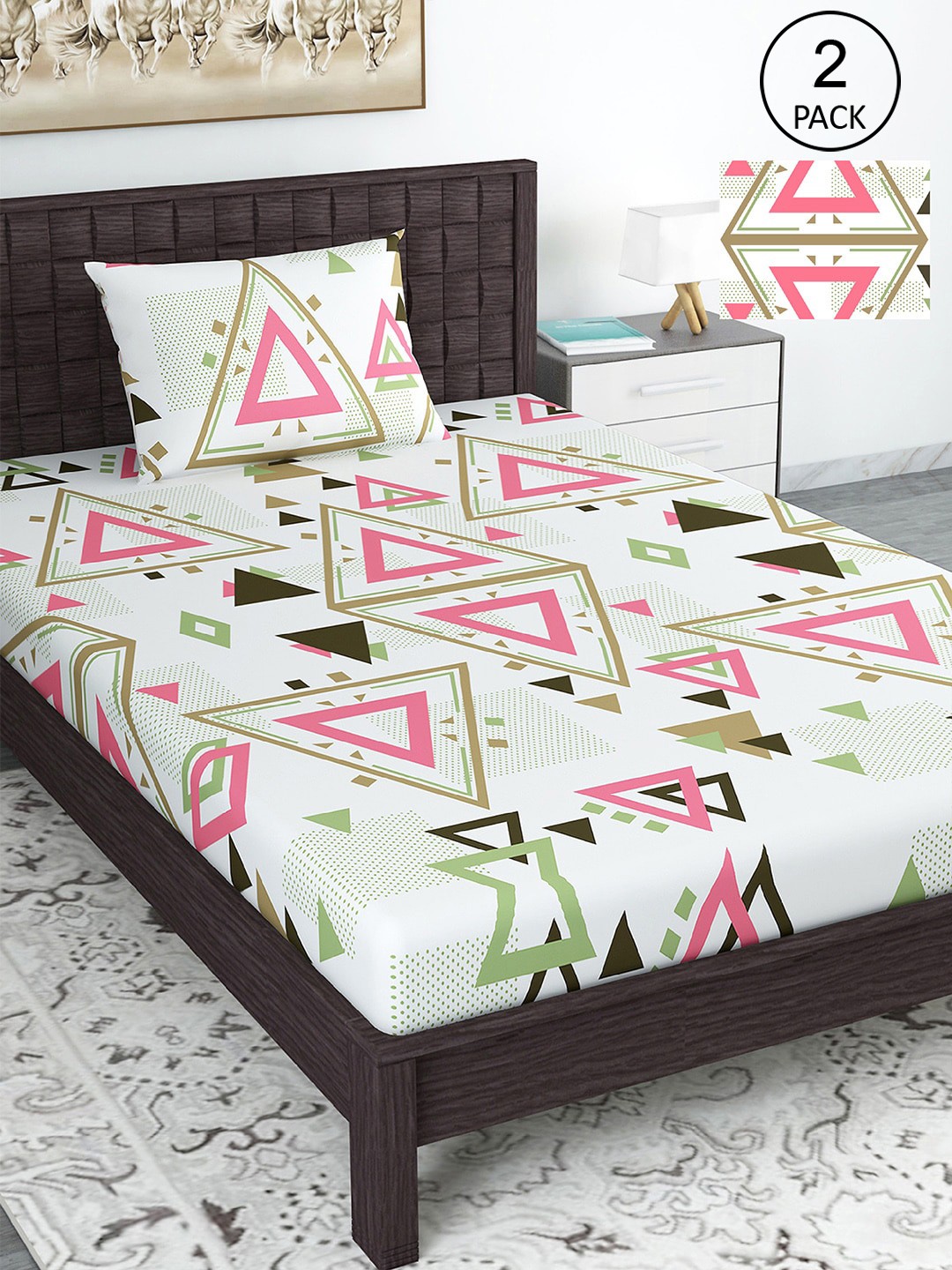 

Divine Casa Pink 144 TC Cotton Floral 2 Single Bedsheet with 2 Pillowcover
