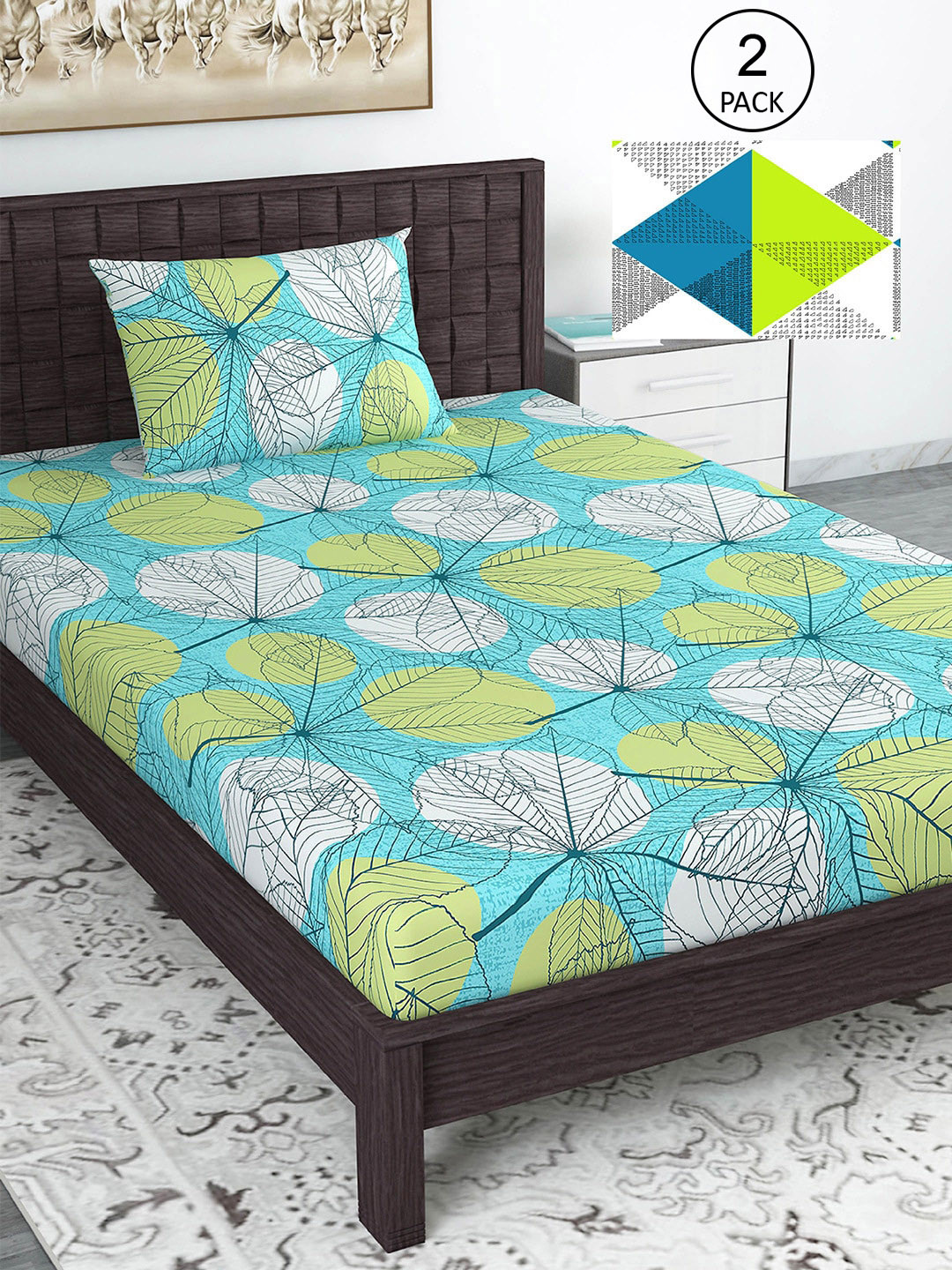 

Divine Casa Green 144 TC Cotton Floral 2 Single Bedsheet with 2 Pillowcover