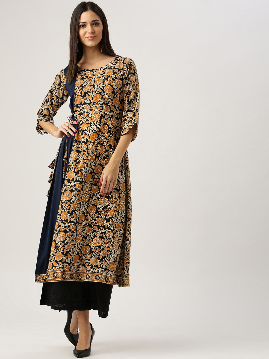 

Libas Women Black & Rust Orange Printed A-Line Kurta