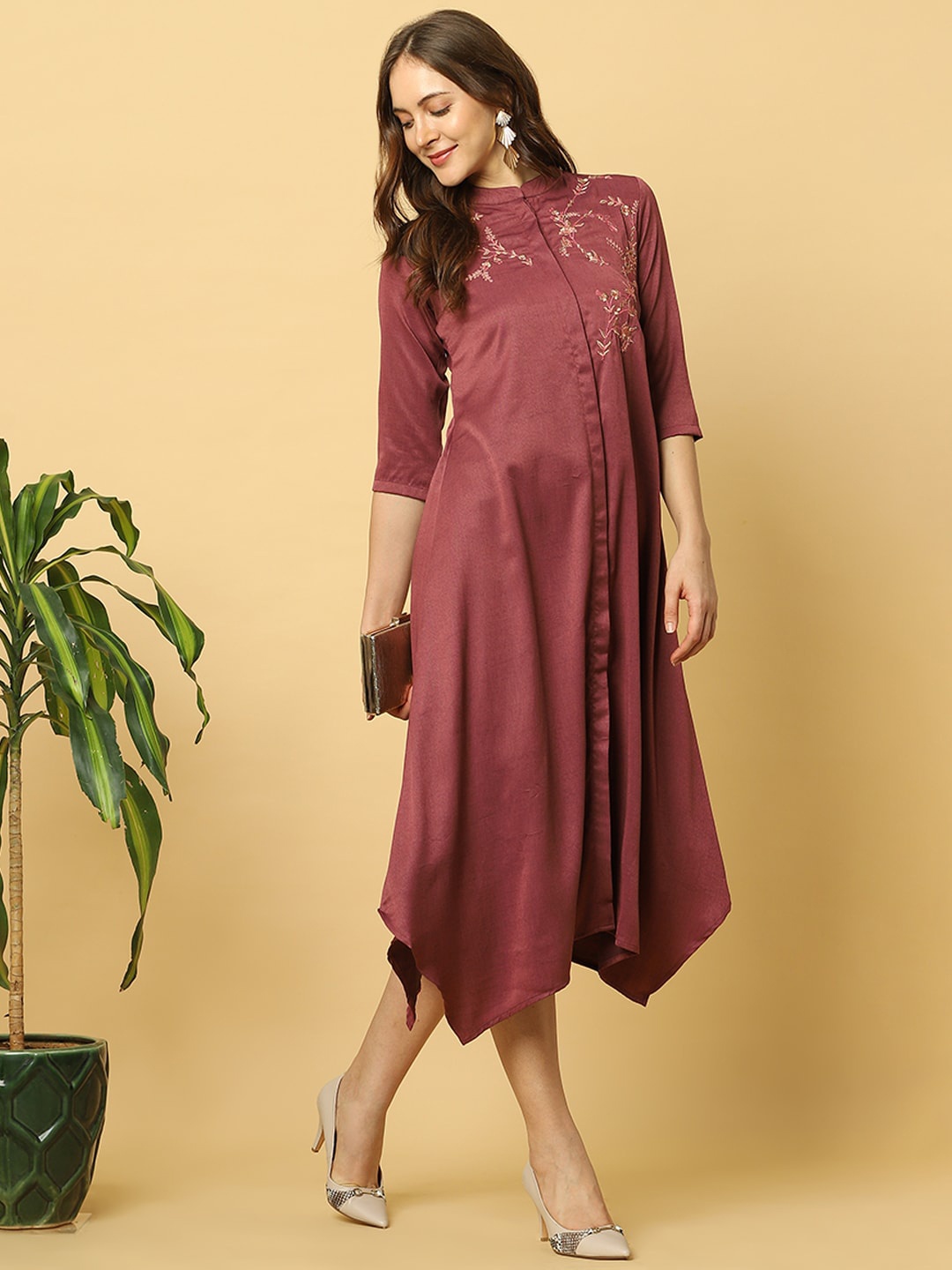 

Indifusion Ethnic Motifs Embroidered A-Line Dress, Maroon