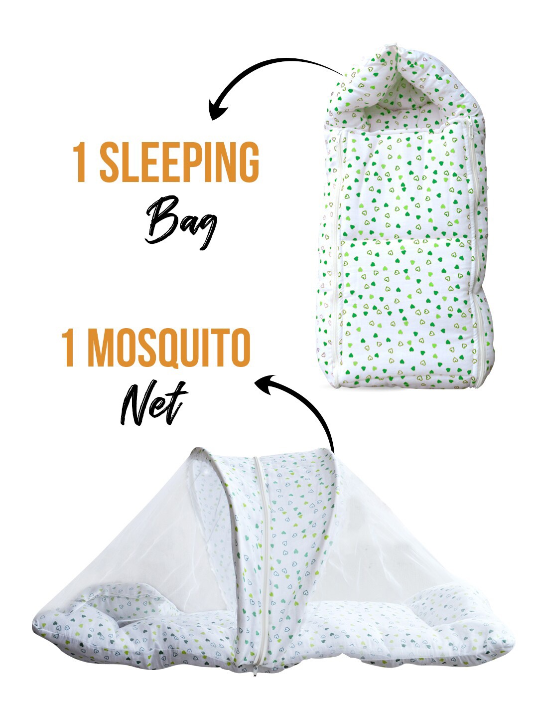 

Moms Home Infant Kids White & Green Printed Organic Cotton Mosquito Net & Sleeping Bed