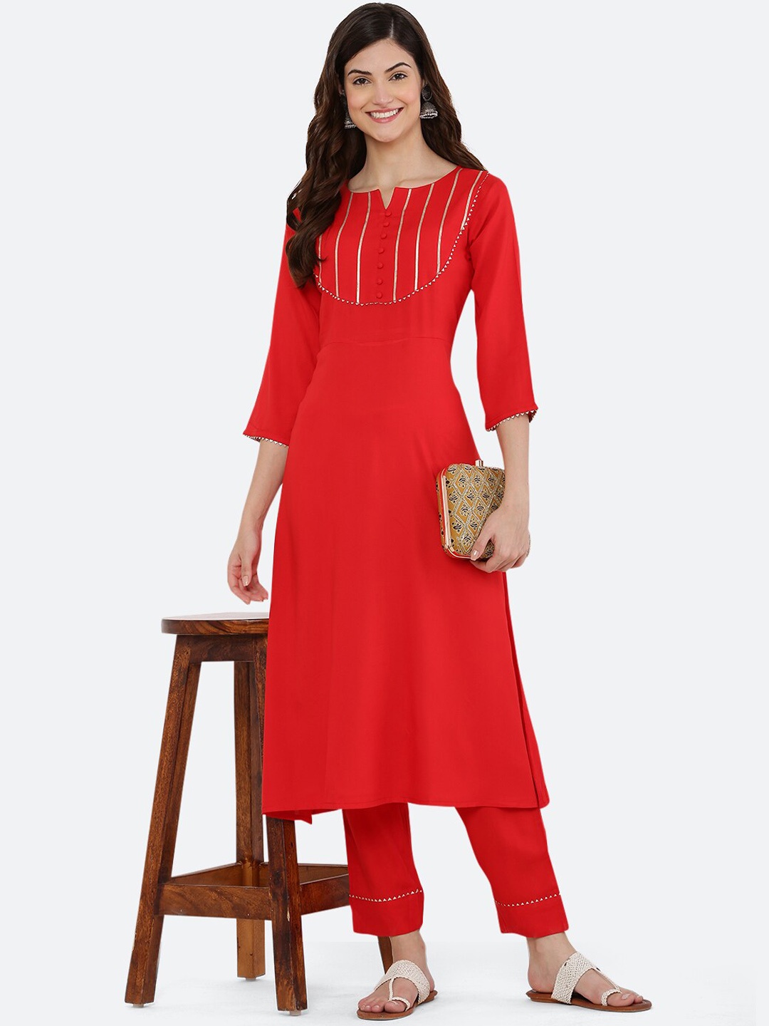 

WinEra Women Red Gotta Patti Kurta with Trousers