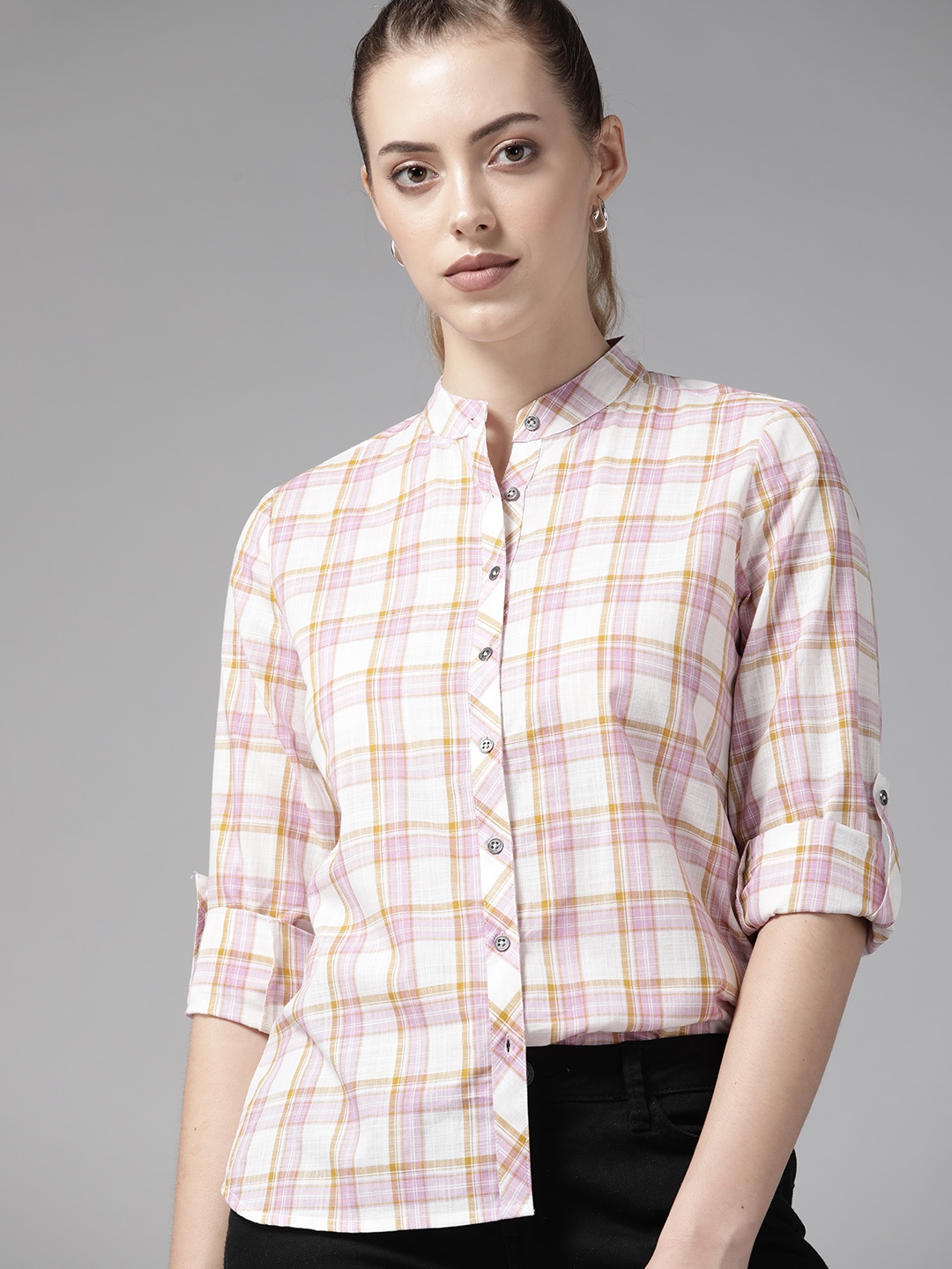 

Roadster Women White & Lavender Tartan Checked Casual Shirt