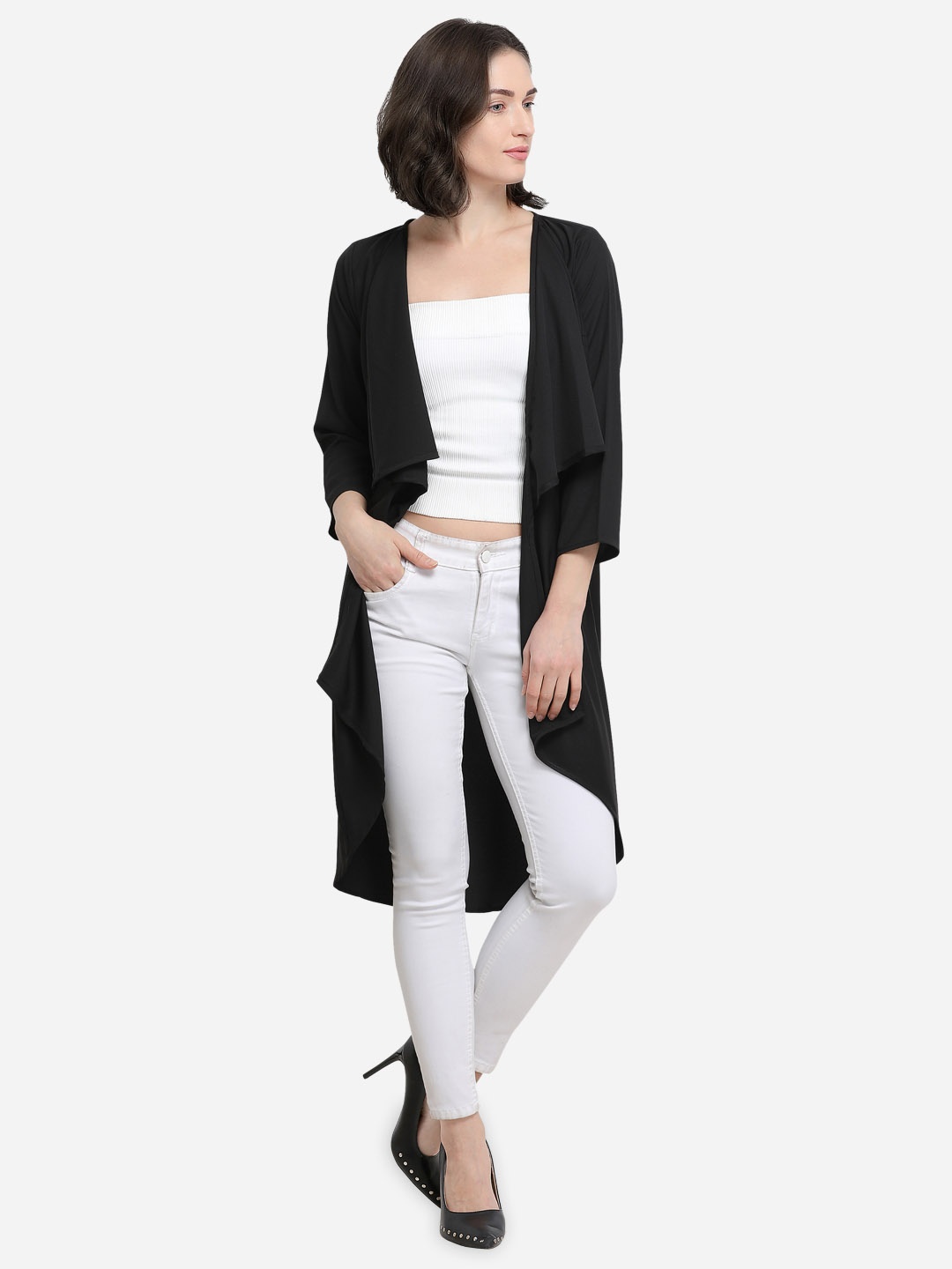 

Fashfun Women Black Solid Longline Shrug