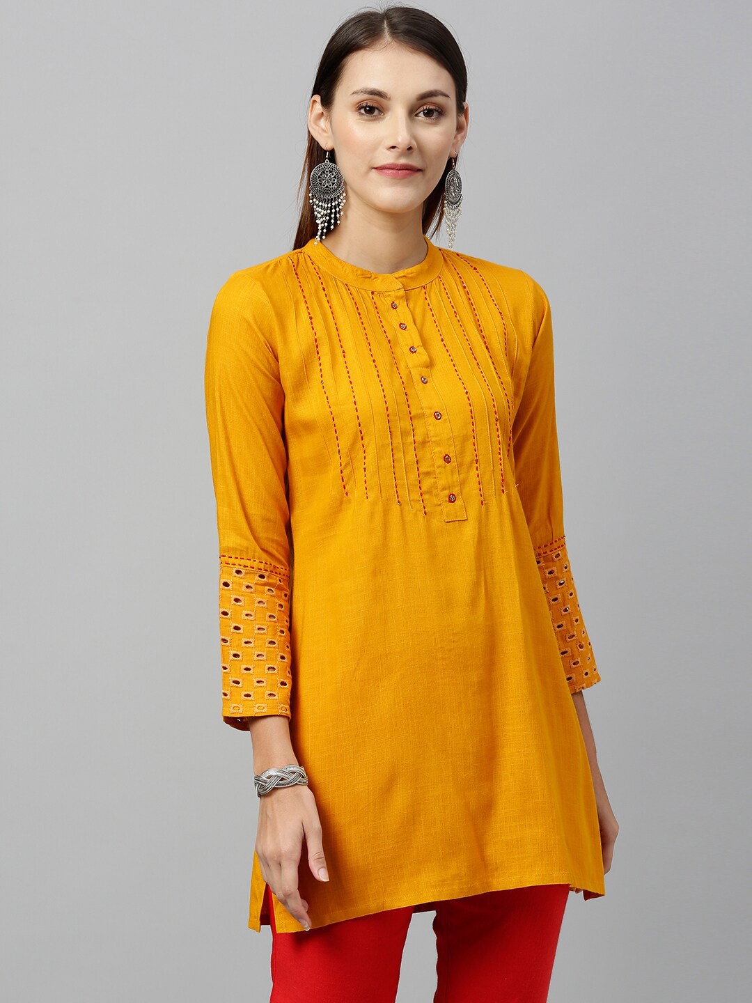 

kipek Mustard Yellow Embroidered Thread Work Tunic