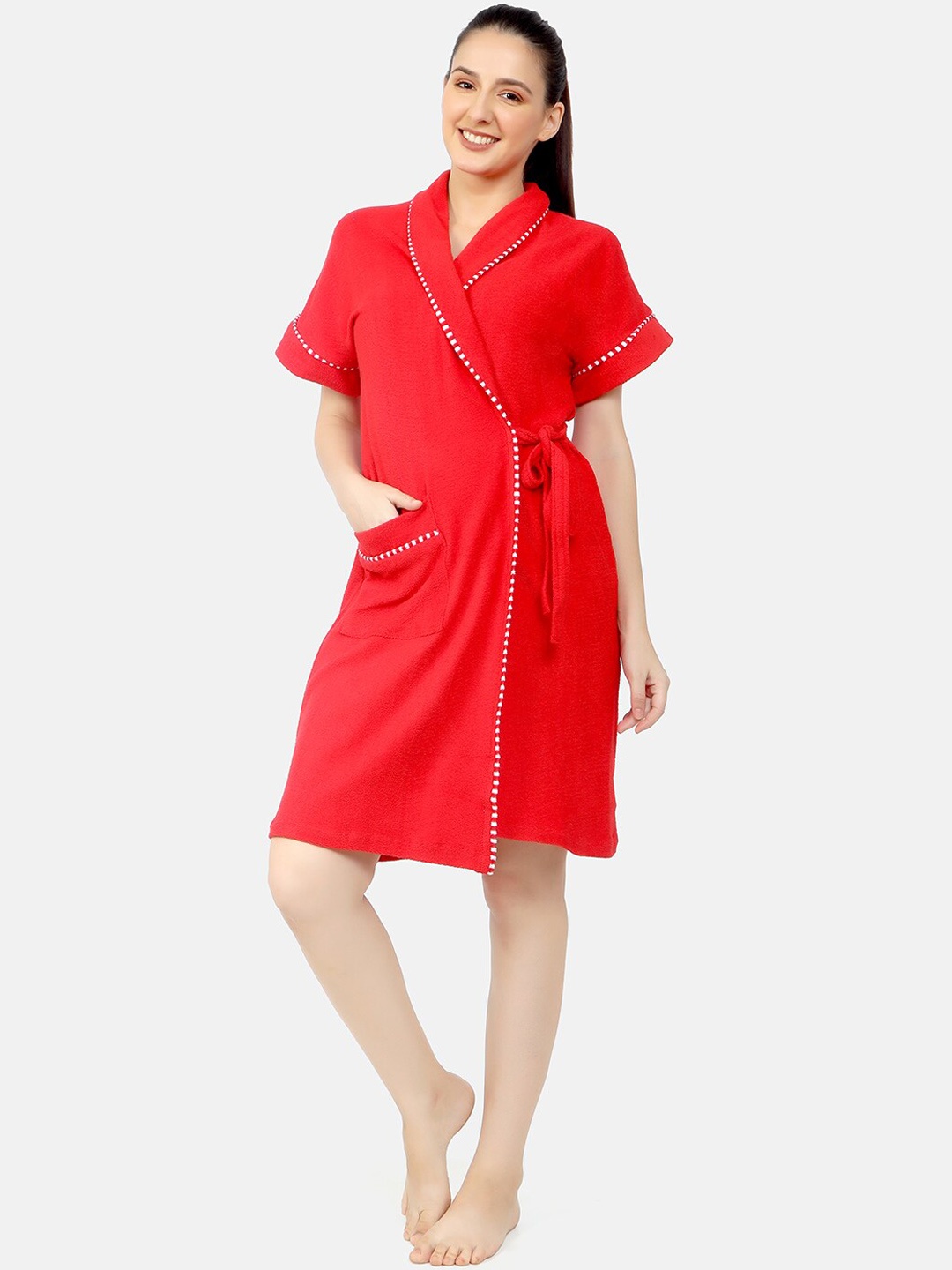 

Sand Dune Women Red Solid Pure Terry Cotton Bath Robe
