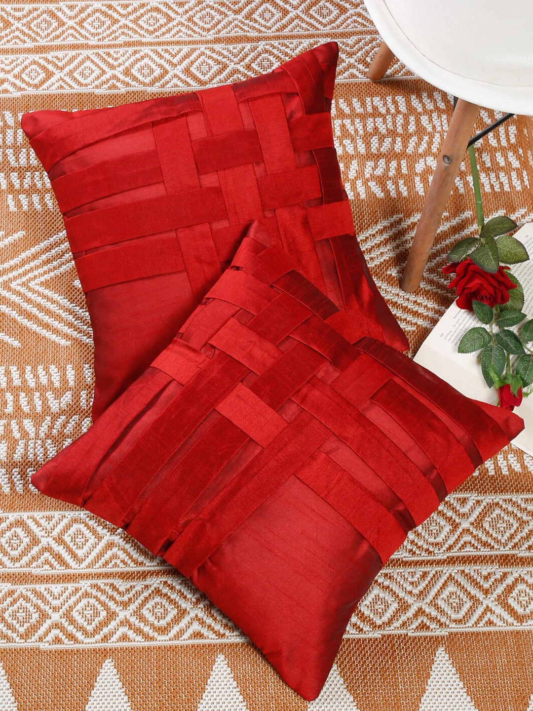 

Slushy Mushy Set of 2 Square Cushion Covers, Red
