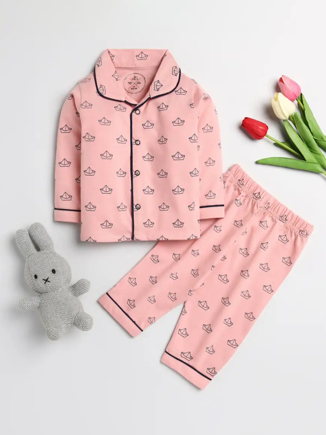 

Clt s Unisex Kids Pink & Blue Printed Night suit