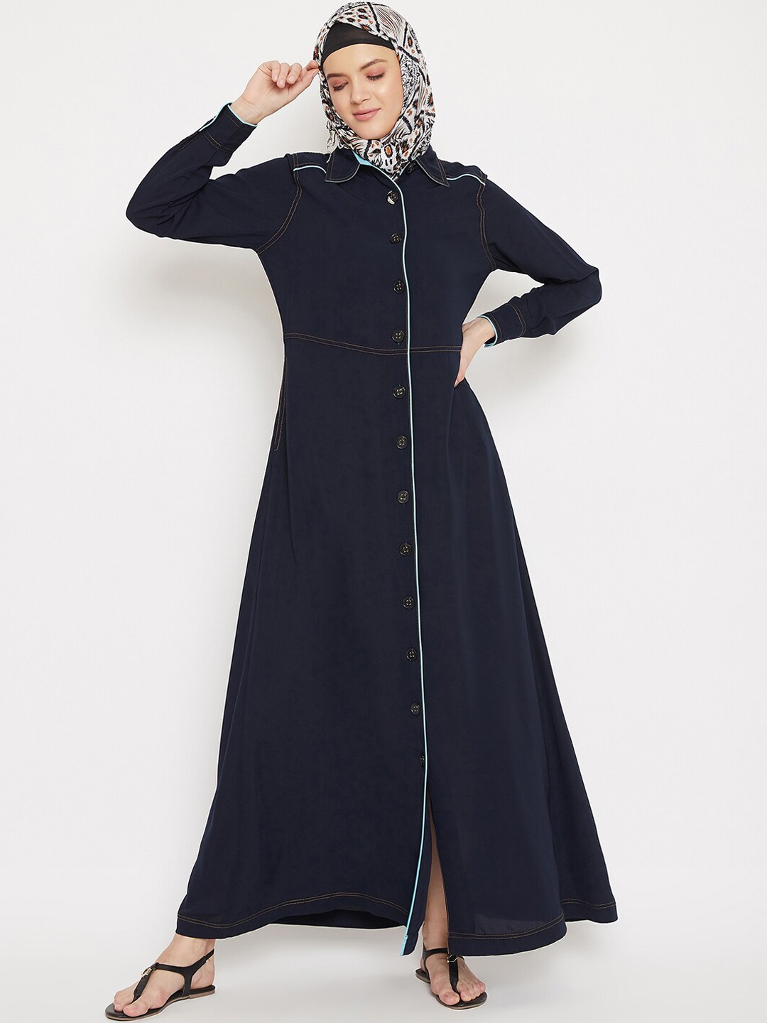 

MOMIN LIBAS Women Navy Blue Solid Abaya Burqa