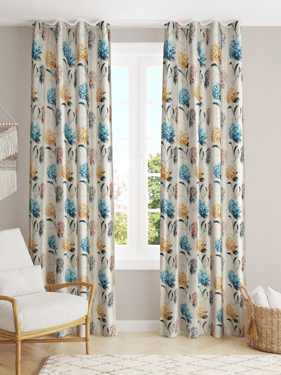 

Slushy Mushy Set of 2 Floral Long Door Curtain, Blue