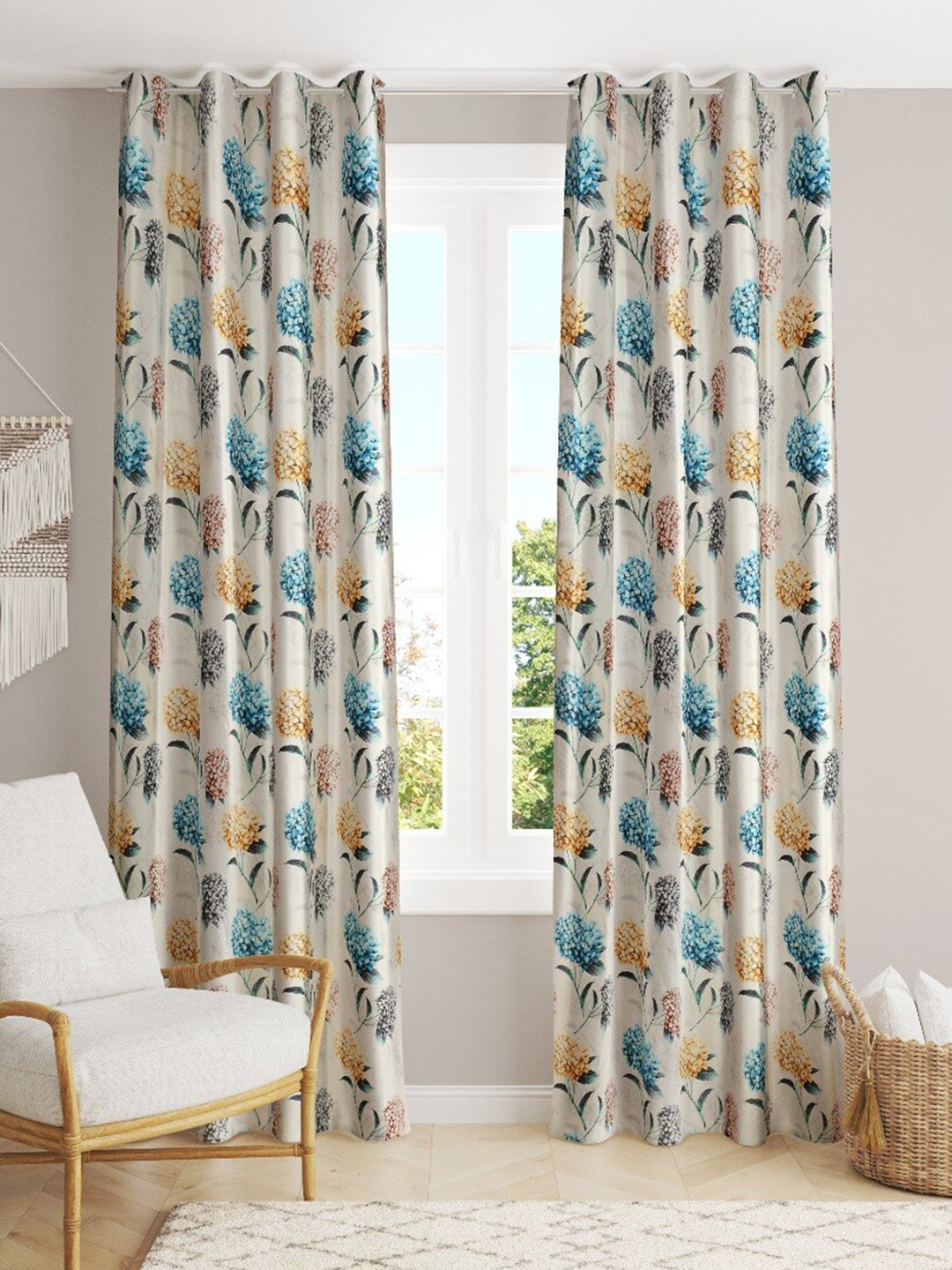 

Slushy Mushy Set of 2 Floral Door Curtain, Blue