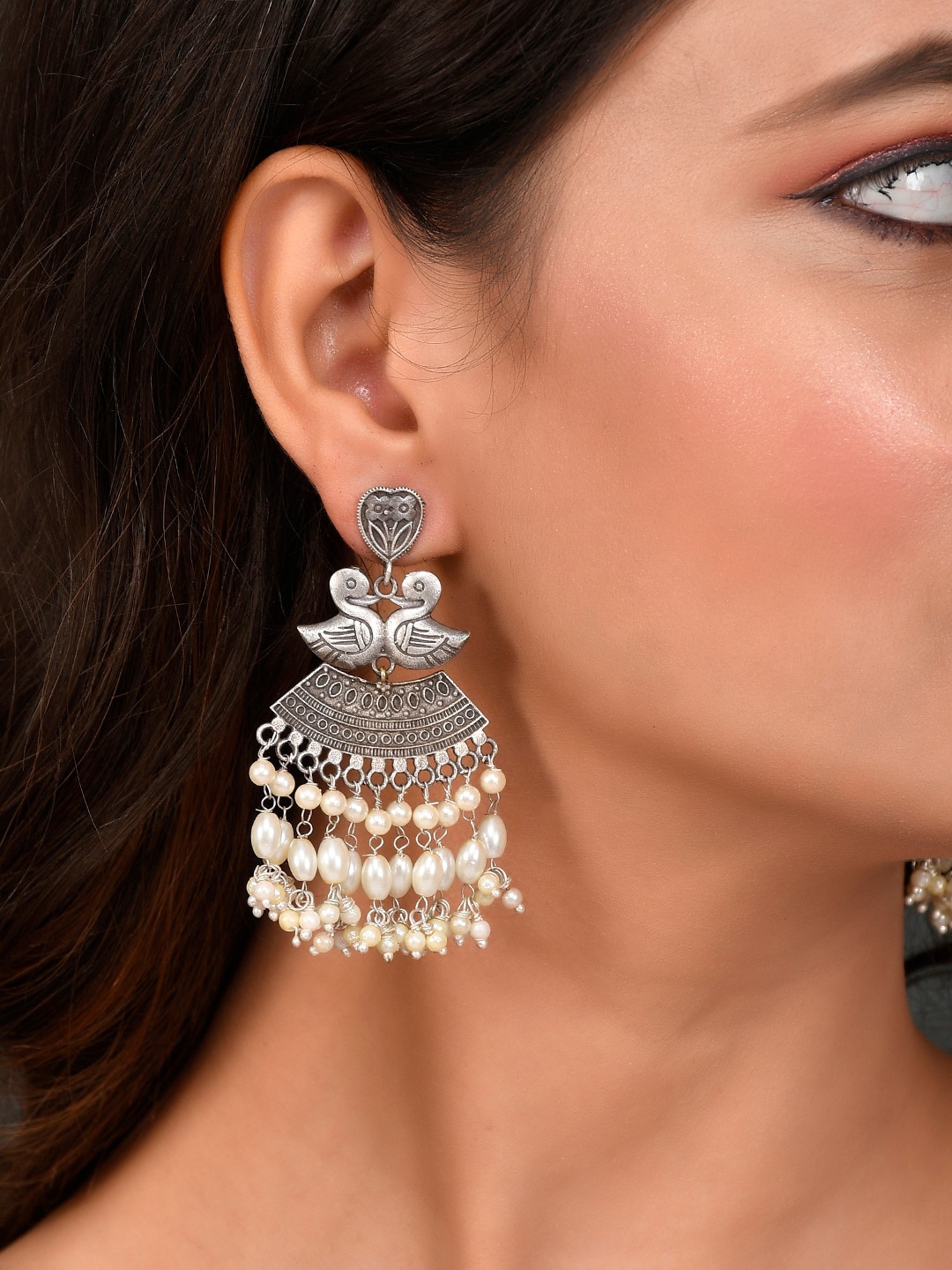 

AQUASTREET JEWELS White Geometric Jhumkas Earrings