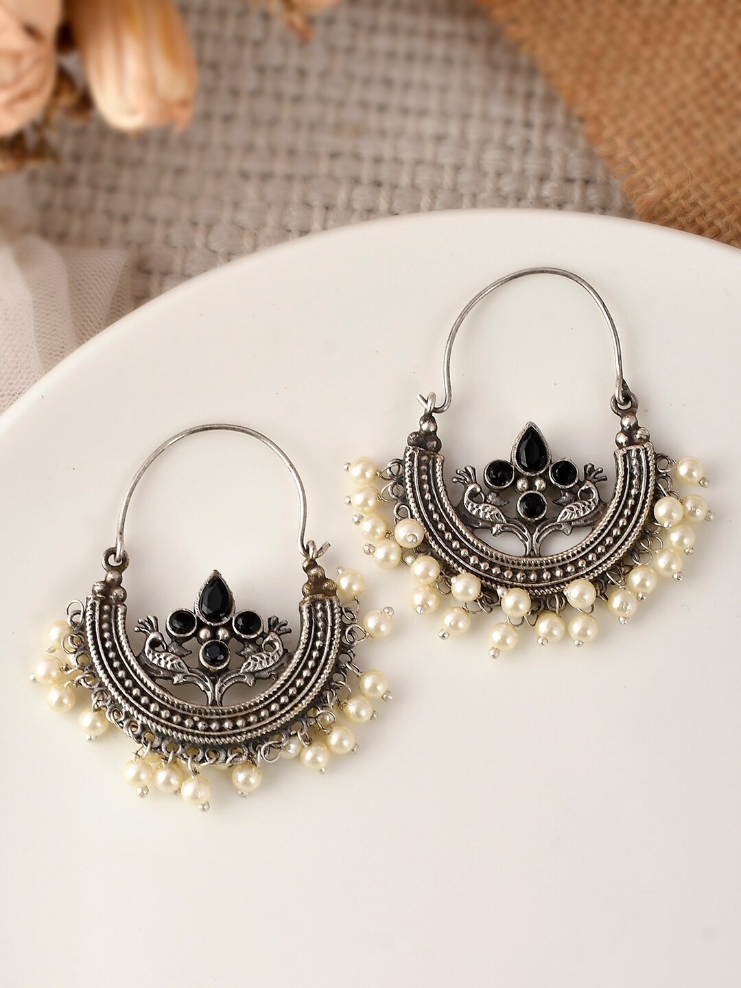 

AQUASTREET JEWELS Black Geometric Chandbalis Earrings