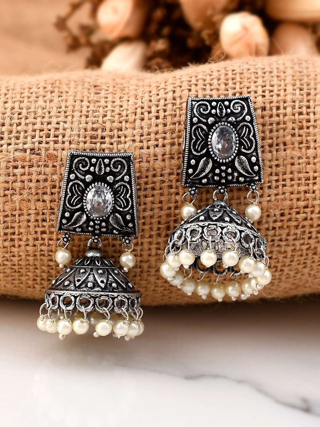 

AQUASTREET JEWELS White Geometric Jhumkas Earrings