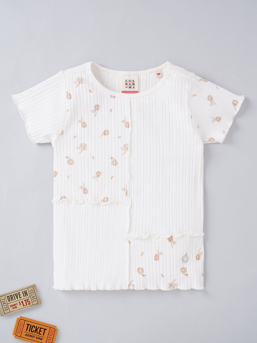 

Ed-a-Mamma Girls White Floral Printed Cotton T-shirt