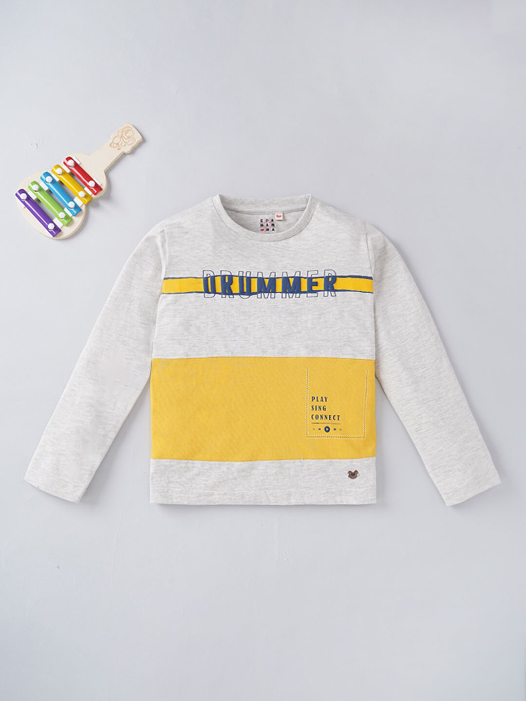 

Ed-a-Mamma Boys Yellow & Grey Full sleeves Cotton Printed T-shirt