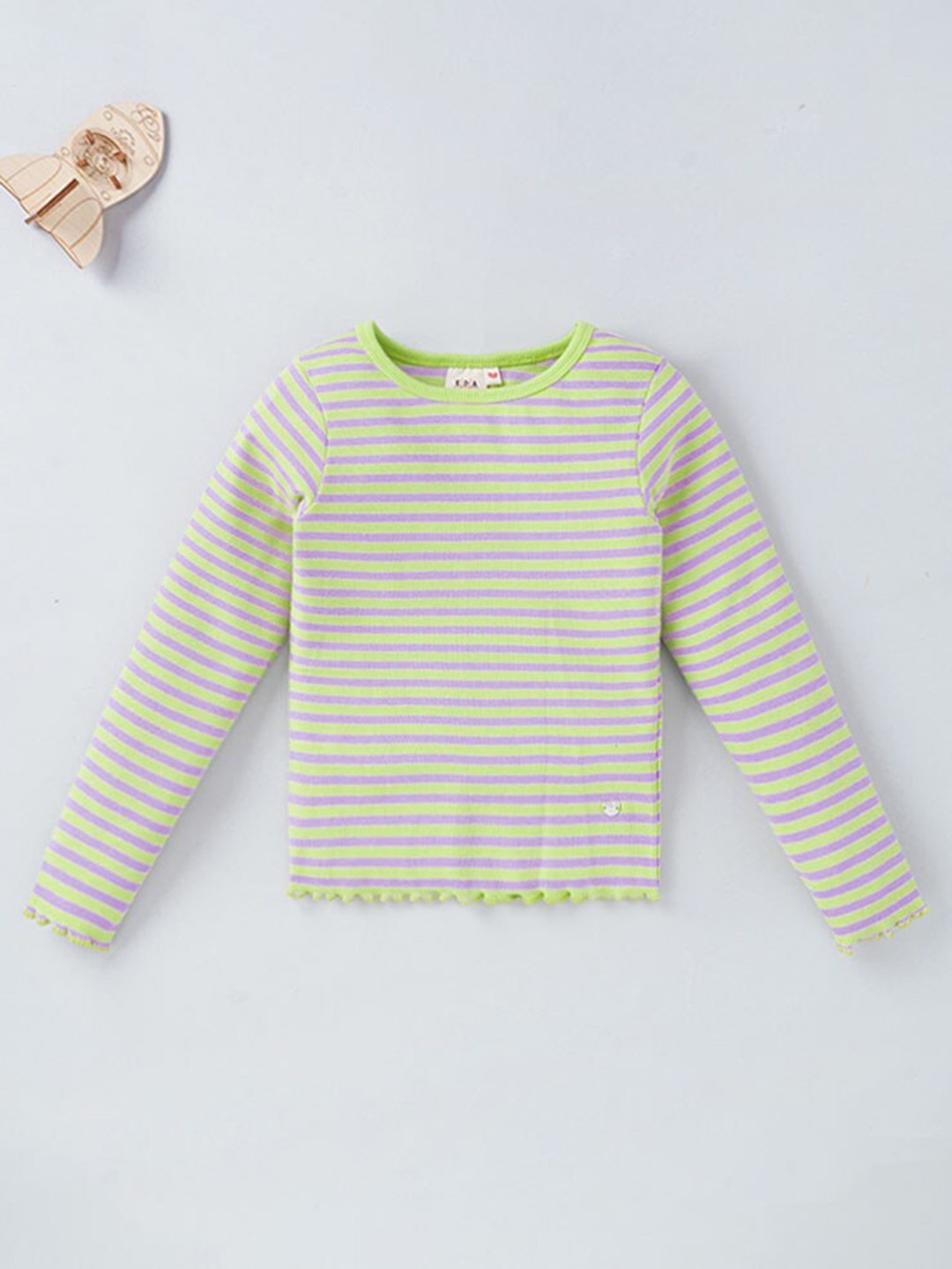 

Ed-a-Mamma Girls Green & Purple Striped Sustainable Cotton T-shirt