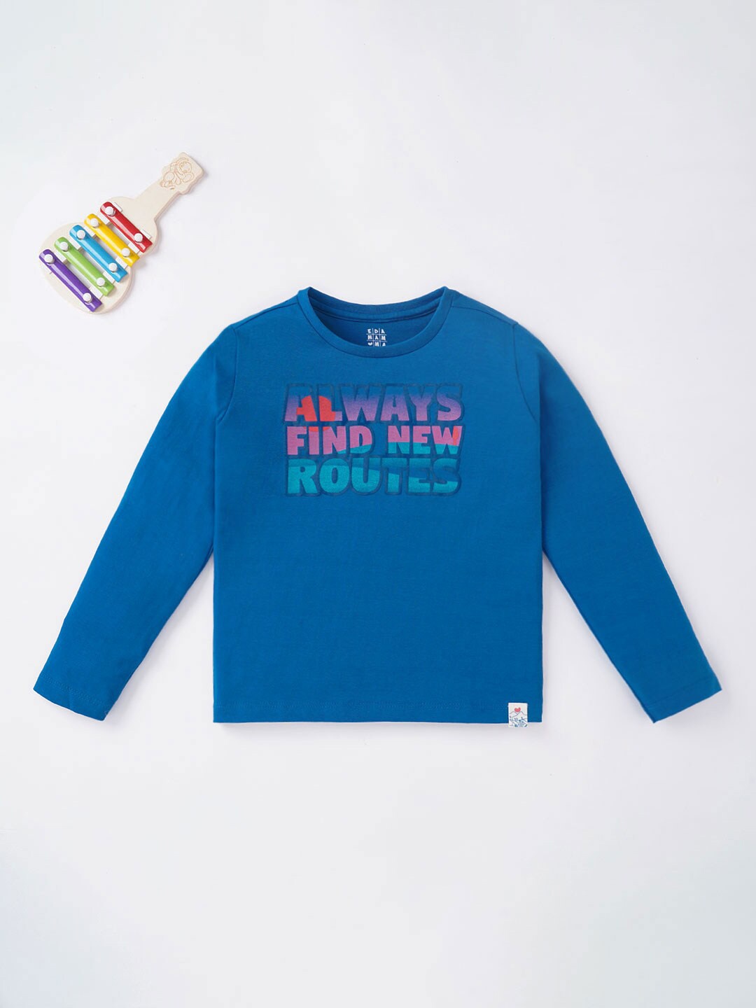 

Ed-a-Mamma Boys Blue Typography Printed Cotton T-shirt