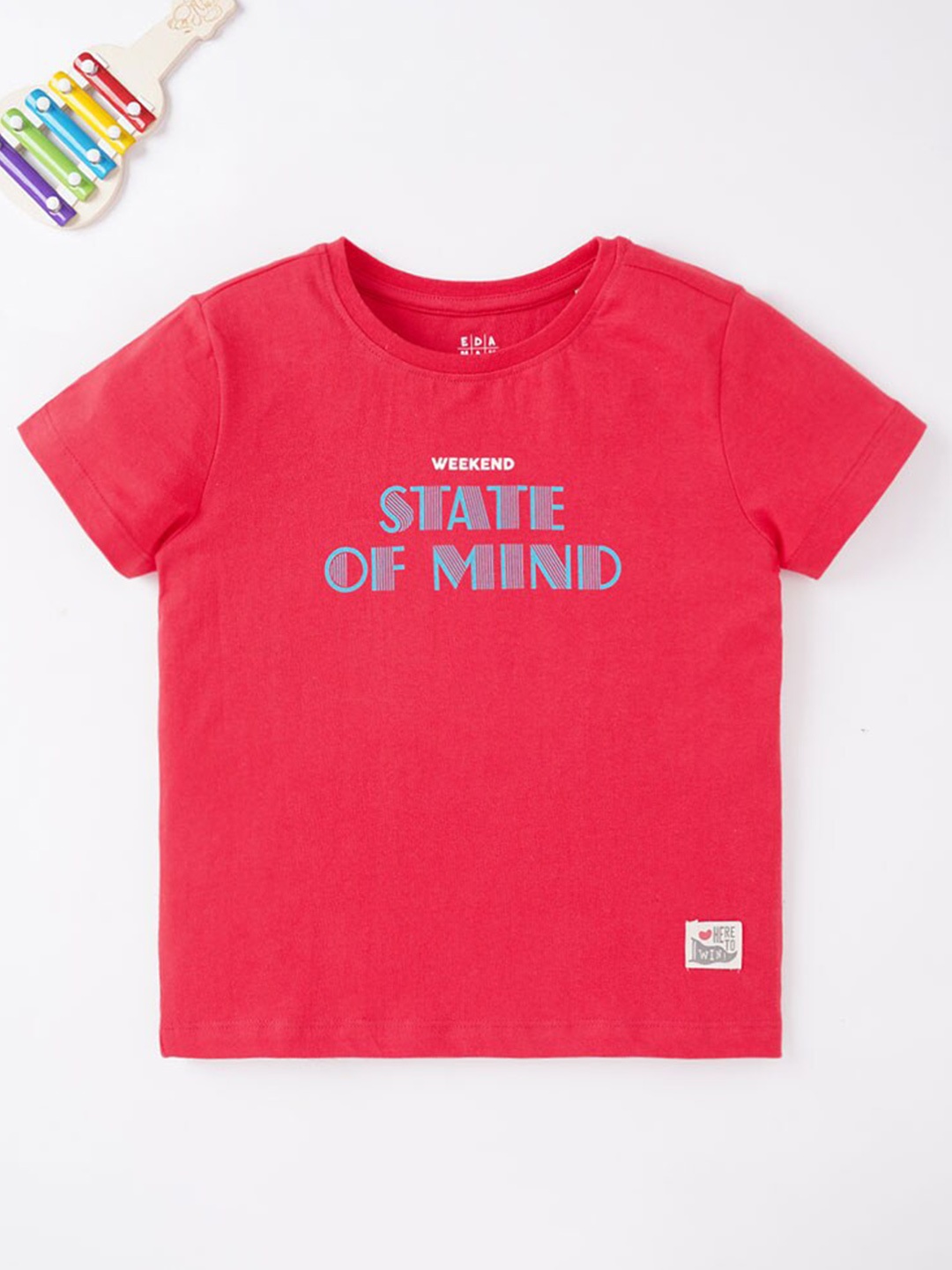 

Ed-a-Mamma Boys Red Typography Printed Cotton T-shirt