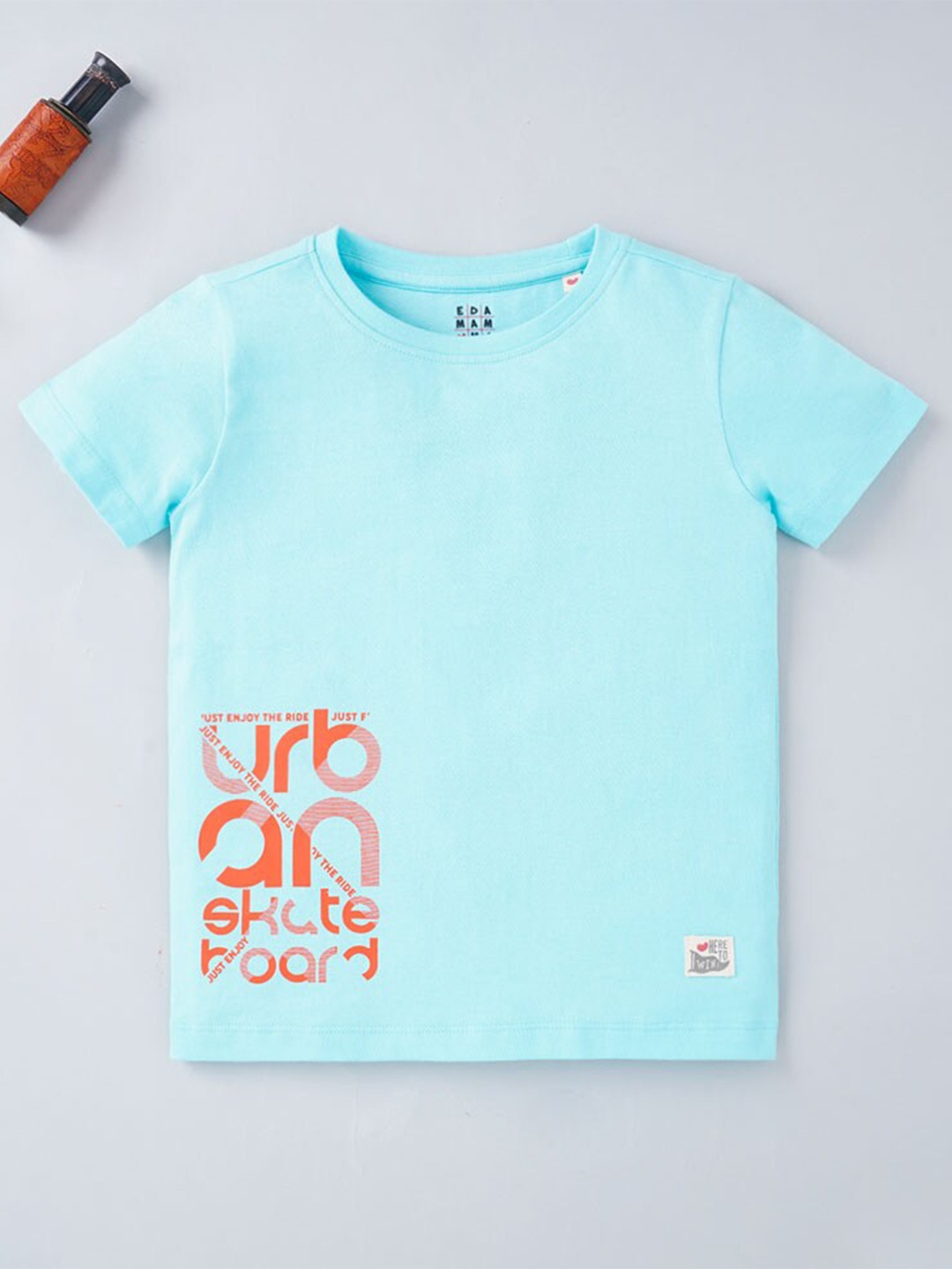 

Ed-a-Mamma Boys Blue Typography Printed Cotton T-shirt