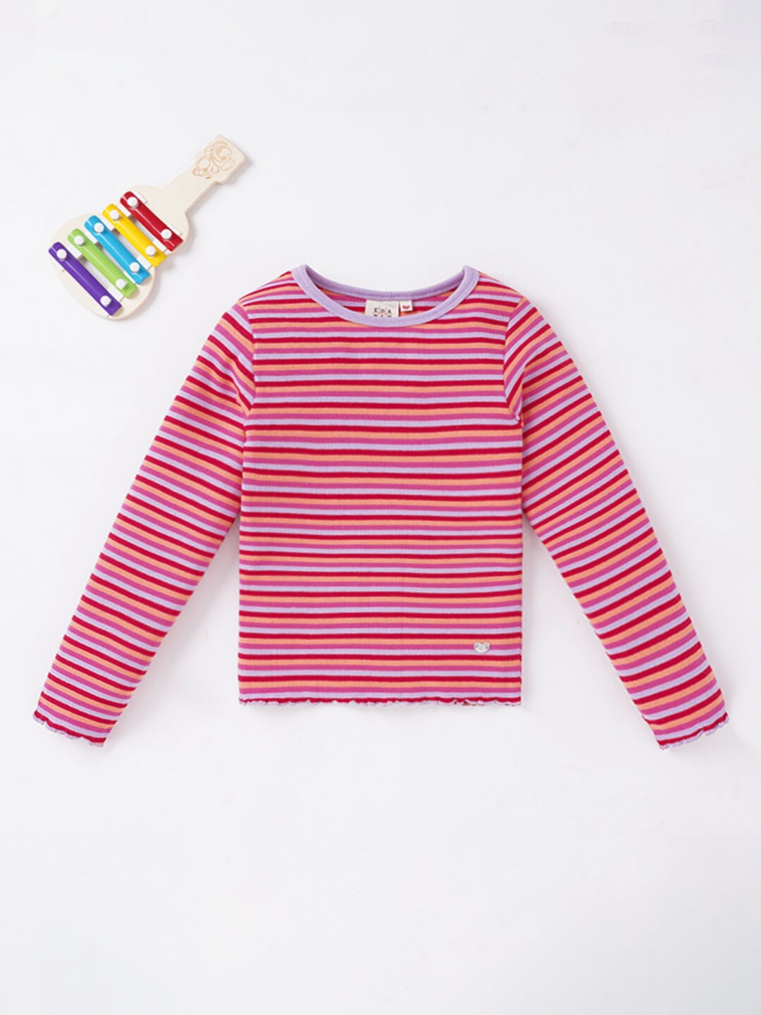 

Ed-a-Mamma Girls Lavender & Red Striped Cotton T-shirt