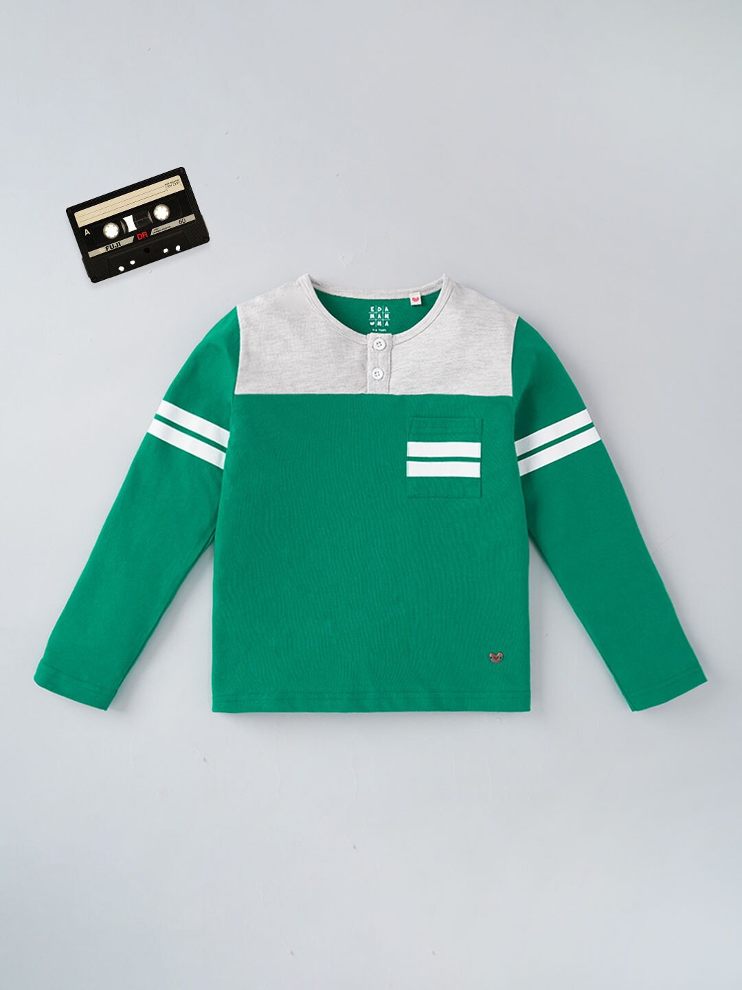

Ed-a-Mamma Boys Green & White Colourblocked Henley Neck T-shirt