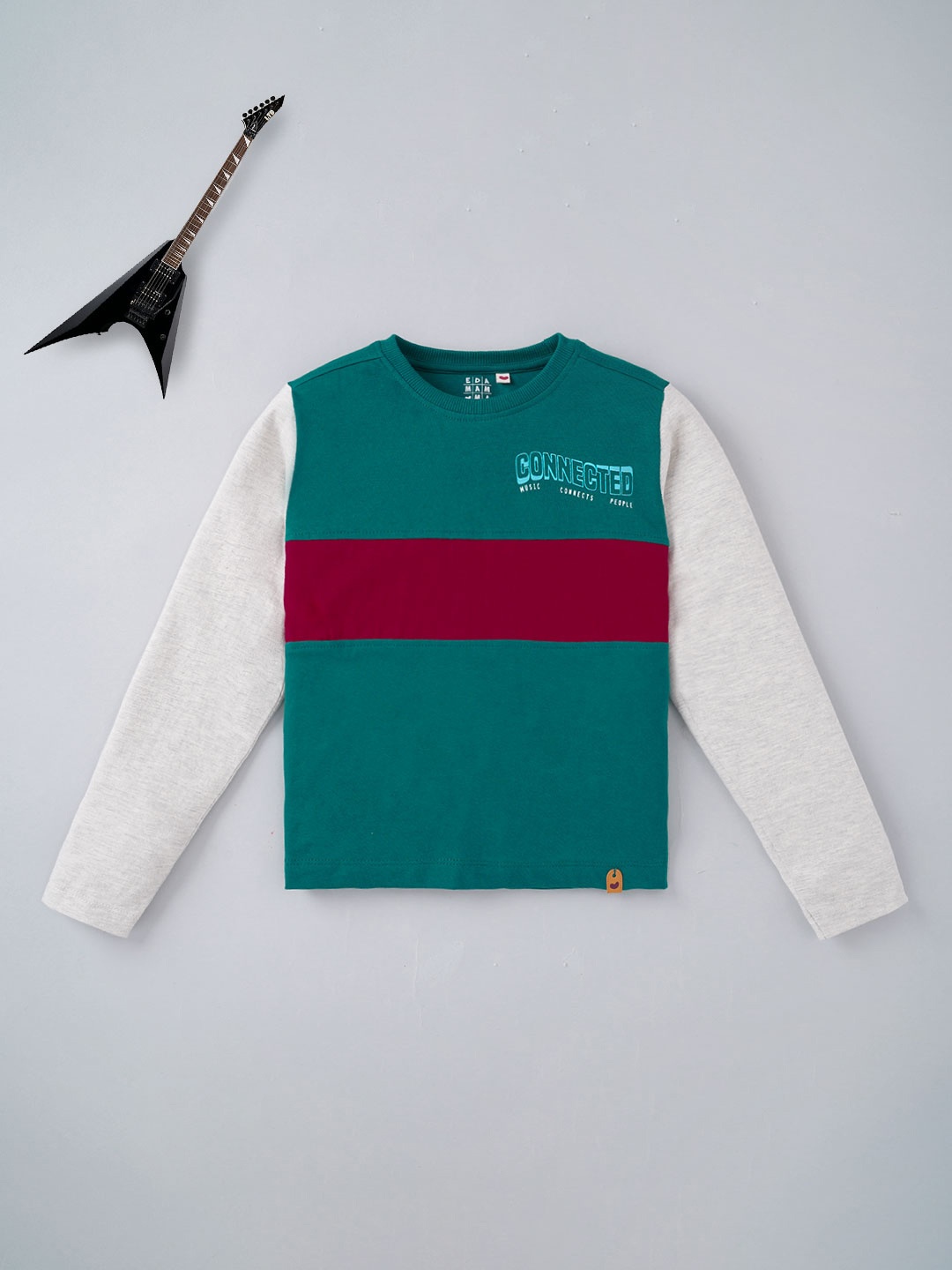 

Ed-a-Mamma Boys Green & Red Colourblocked Cotton T-shirt