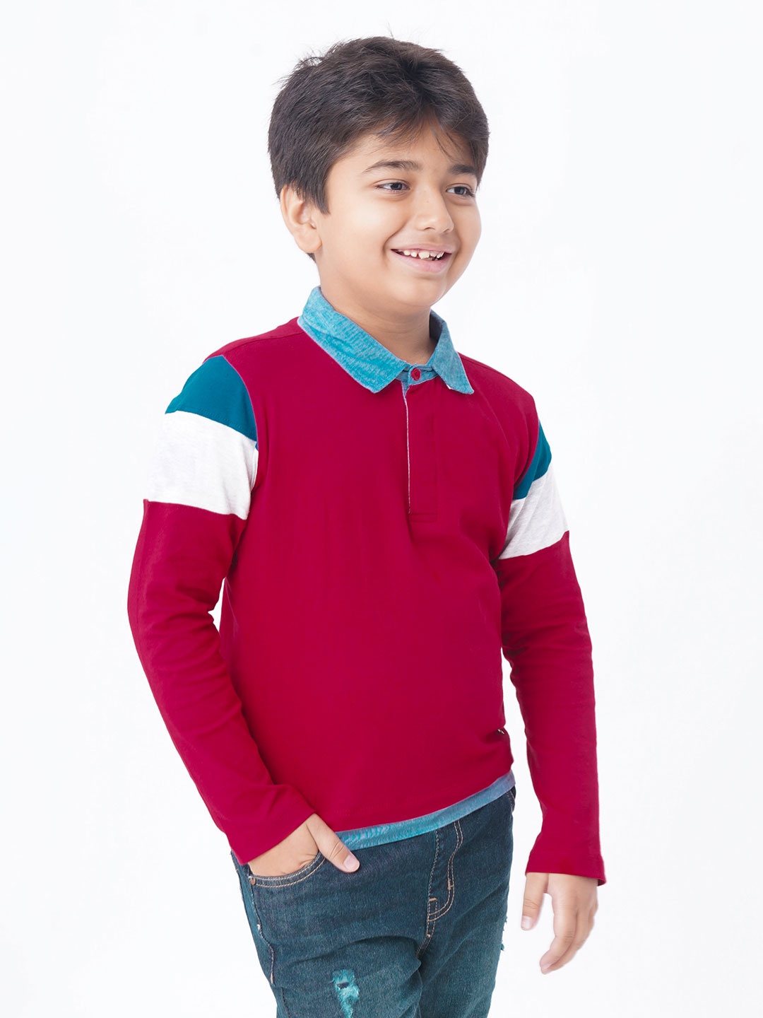 

Ed-a-Mamma Boys Red & Blue Colourblocked Polo Collar T-shirt