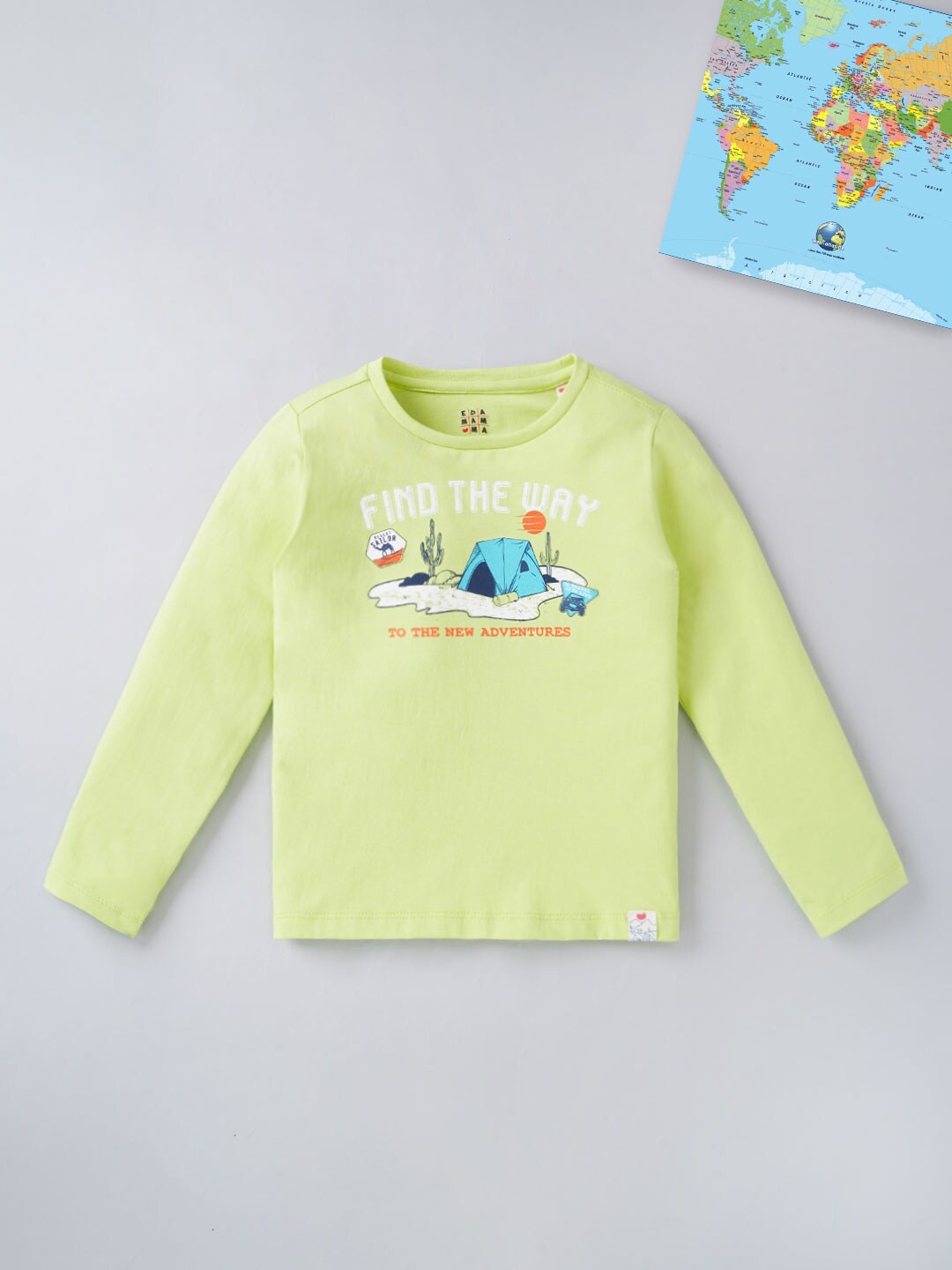 

Ed-a-Mamma Boys Lime Green Typography Printed Cotton T-shirt