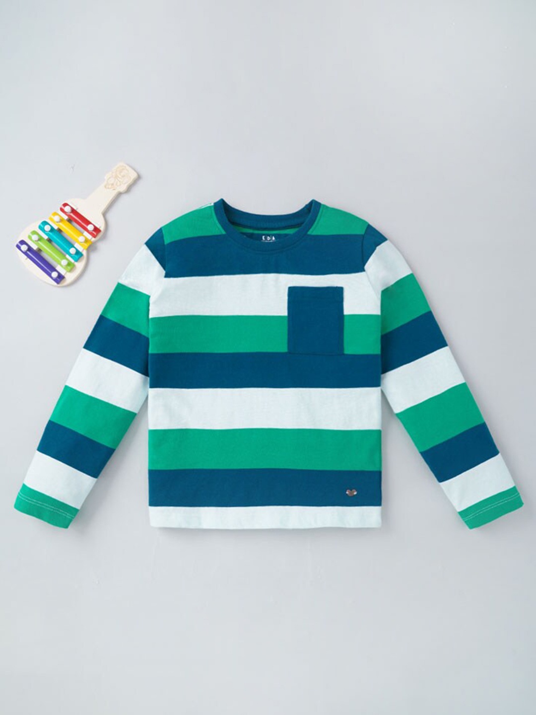 

Ed-a-Mamma Boys Green & Blue Striped Cotton T-shirt