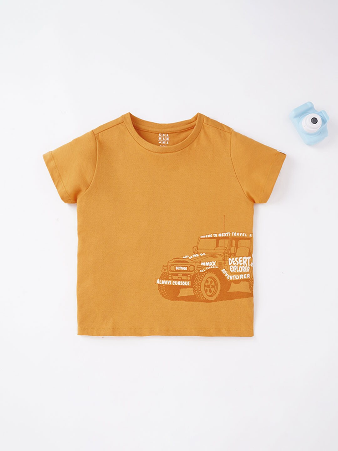 

Ed-a-Mamma Boys Mustard Yellow Printed T-shirt