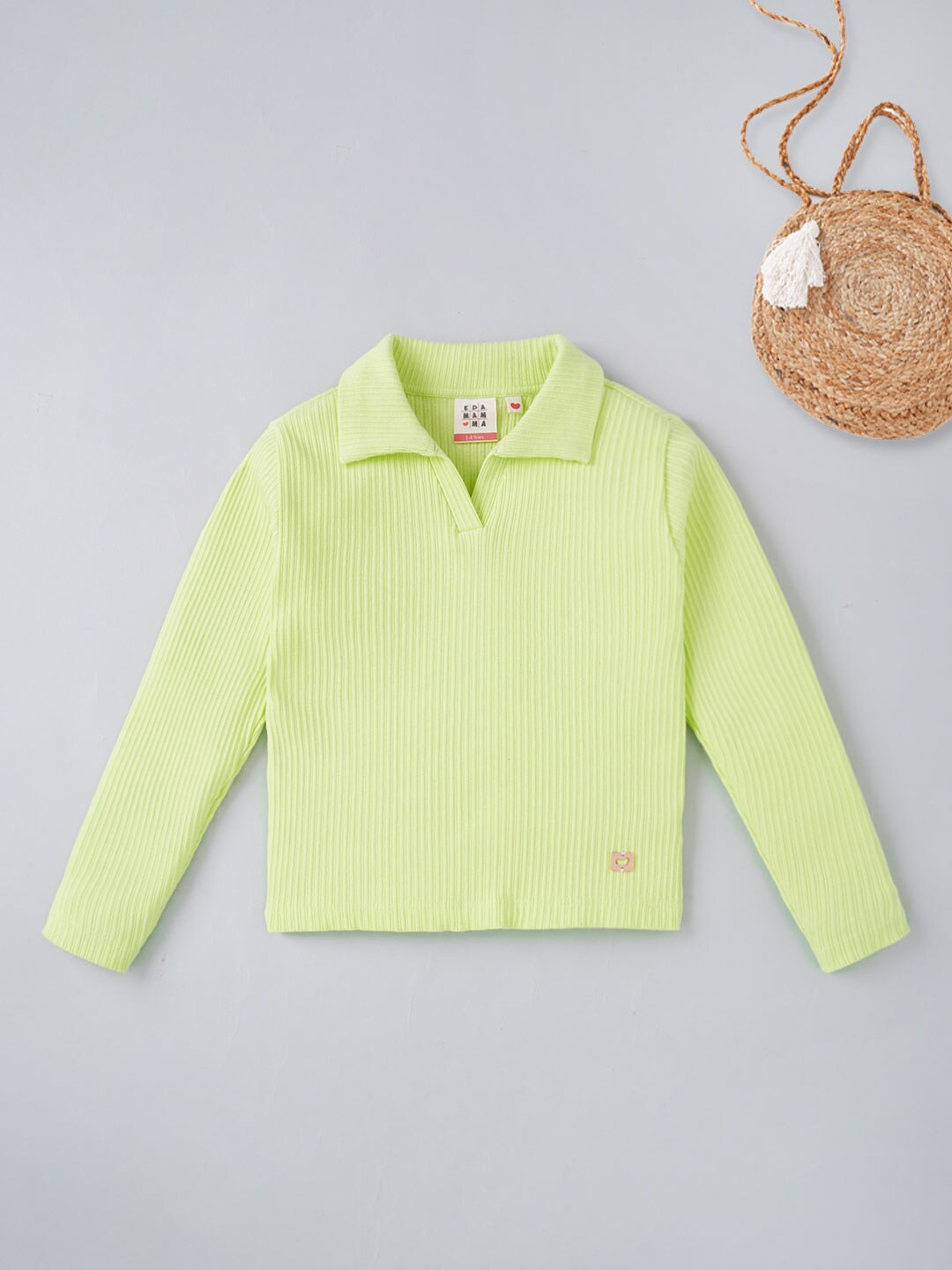 

Ed-a-Mamma Girls Green Striped Polo Collar Sustainable T-shirt