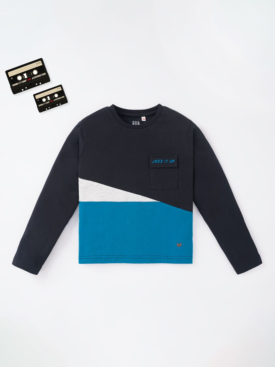 

Ed-a-Mamma Boys Navy Blue & White Colourblocked Sustainable T-shirt