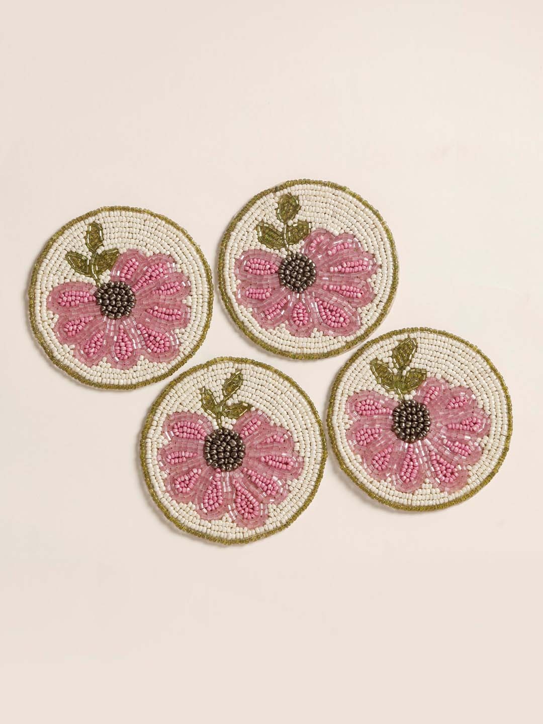 

Home Centre Moksha Set Of 4 Embellished Coasters, Beige
