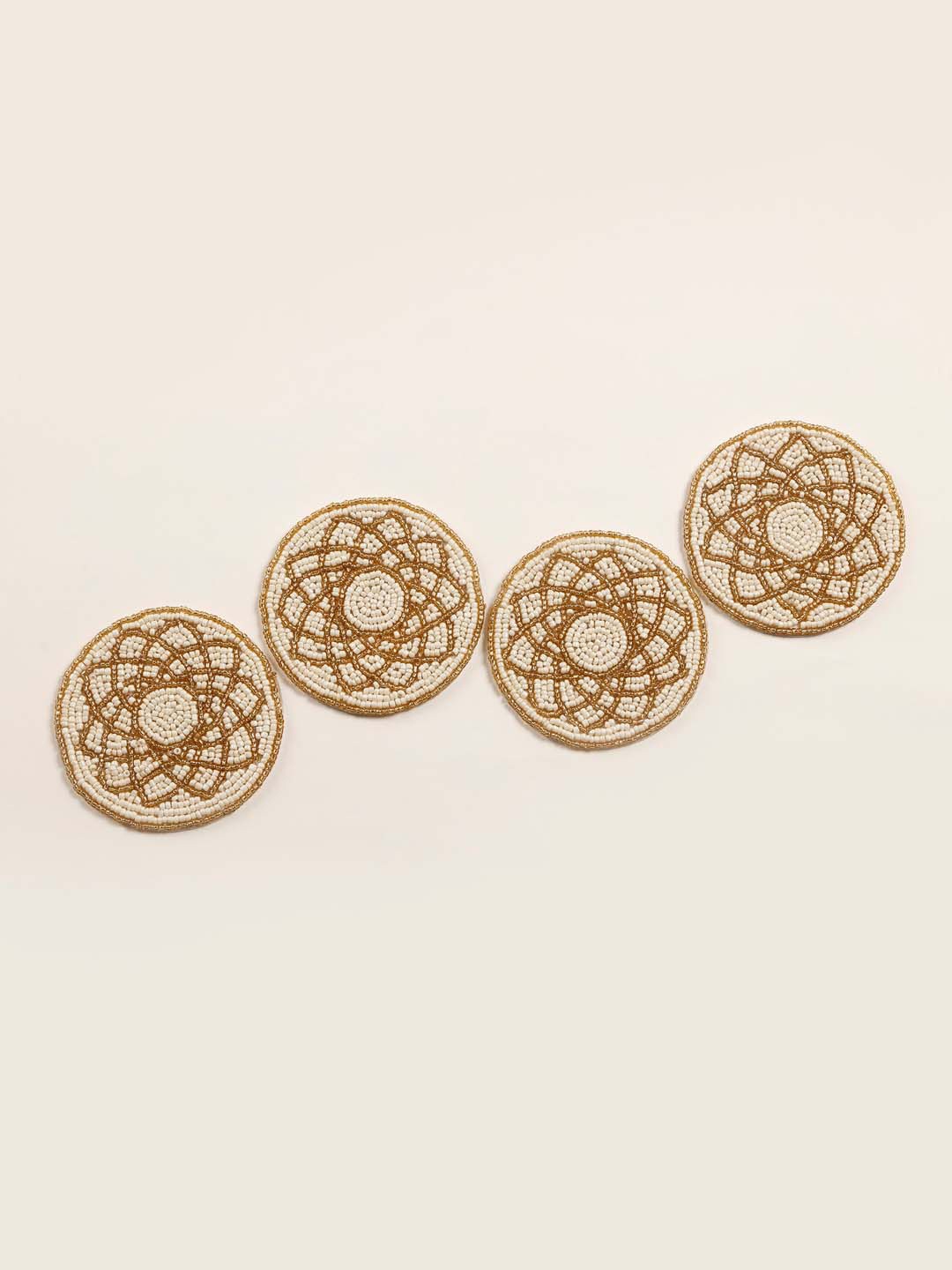 

Home Centre Set Of 4 Gold & Cream Colored Embellished Coasters