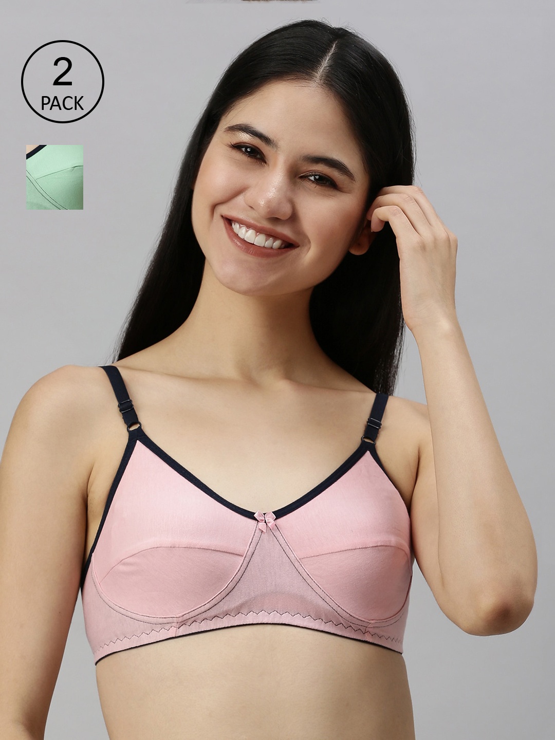 

Kryptic Women pack of 2 solid Cotton Full Coverage Non-Padded Everyday Bra, Green