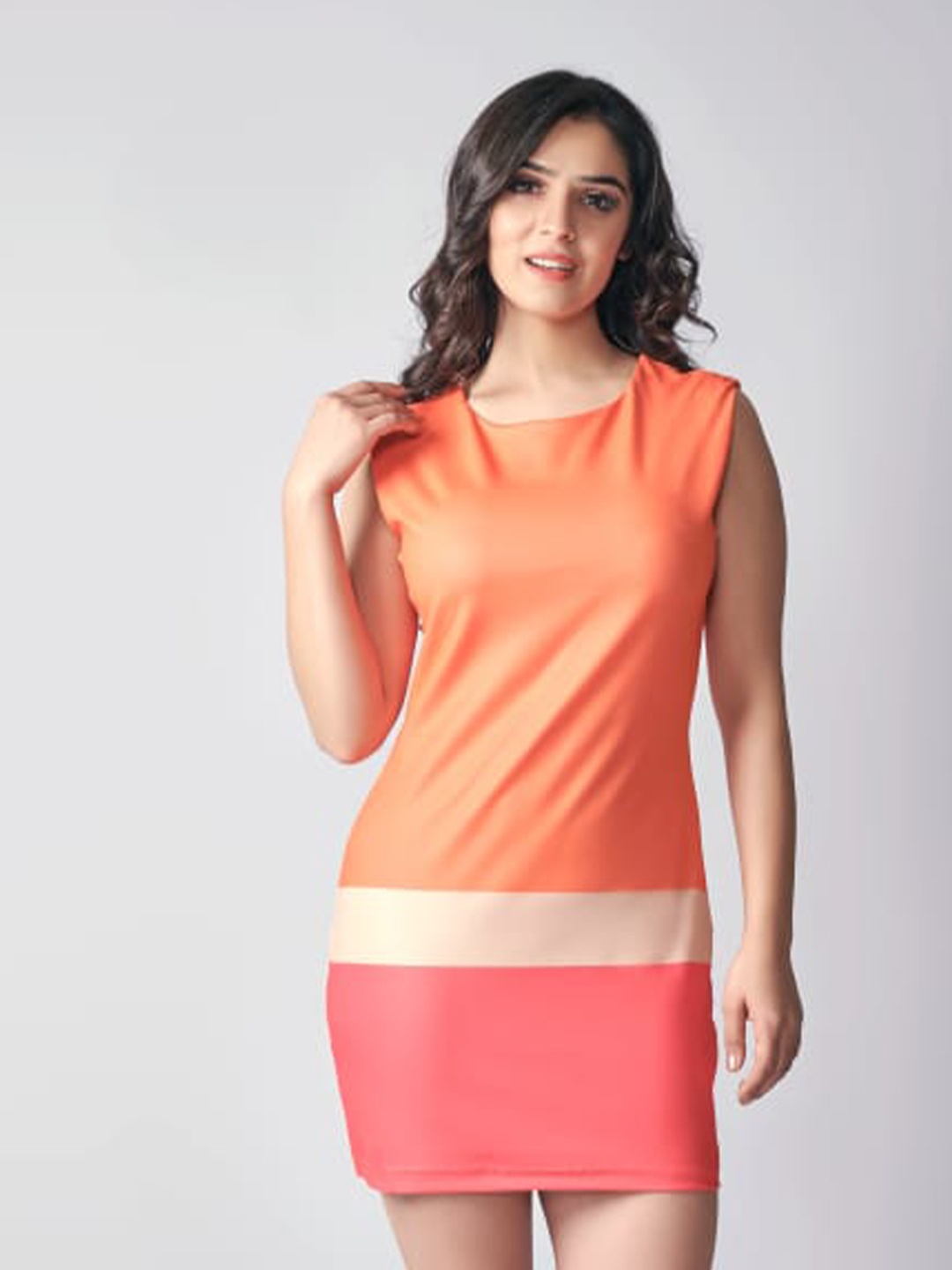

RIVAMA Women Orange & Gold-Toned Crepe Top