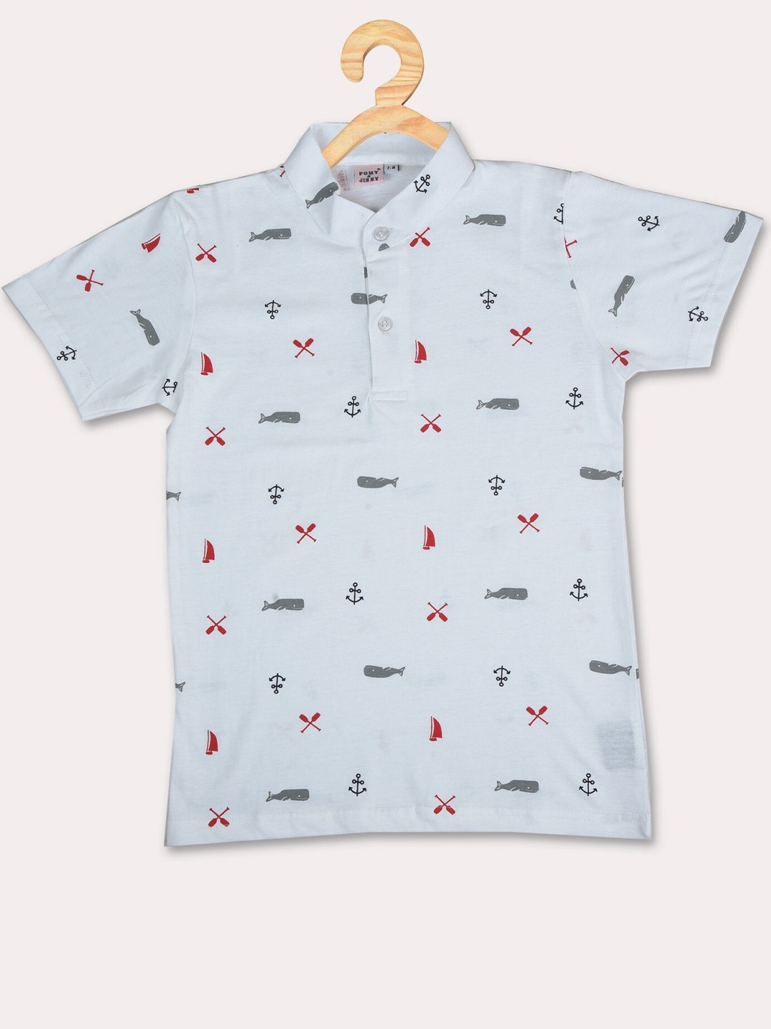 

POMY & JINNY Boys Blue Printed Polo Collar Cotton Slim Fit T-shirt