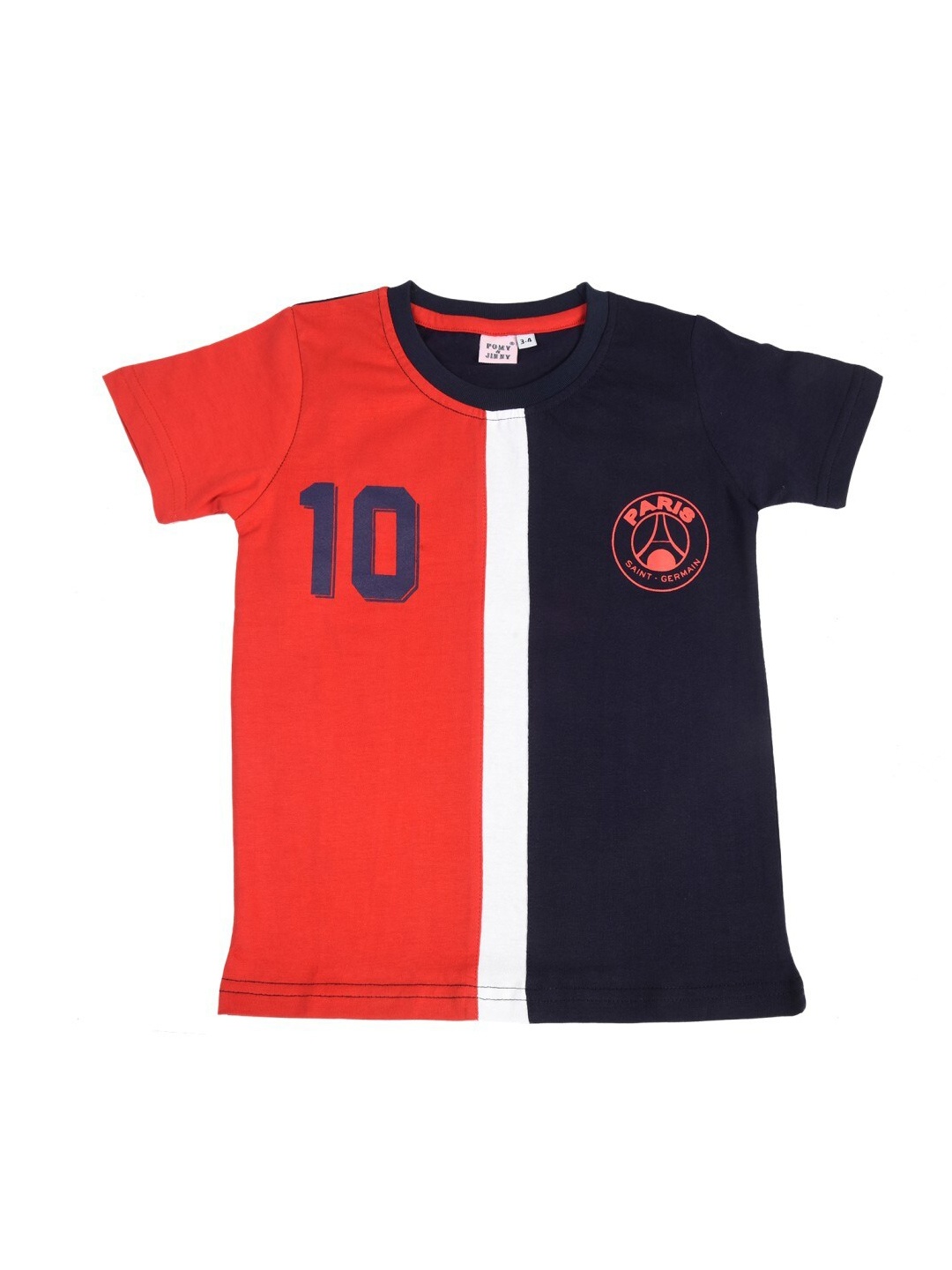 

POMY & JINNY Boys Red & Black Varsity Printed Slim Fit Cotton T-shirt