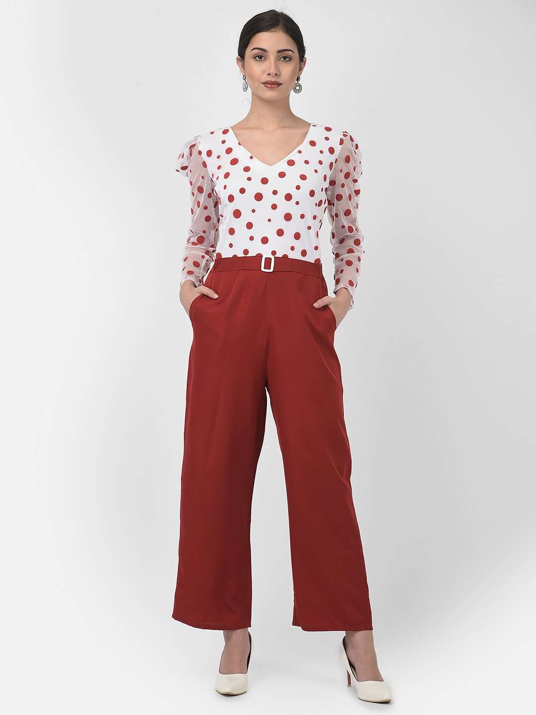 

Eavan Printed Basic Jumpsuit, Red