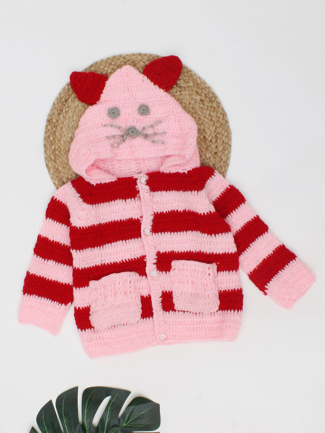 

Woonie Kids Pink & Red Striped Cardigan